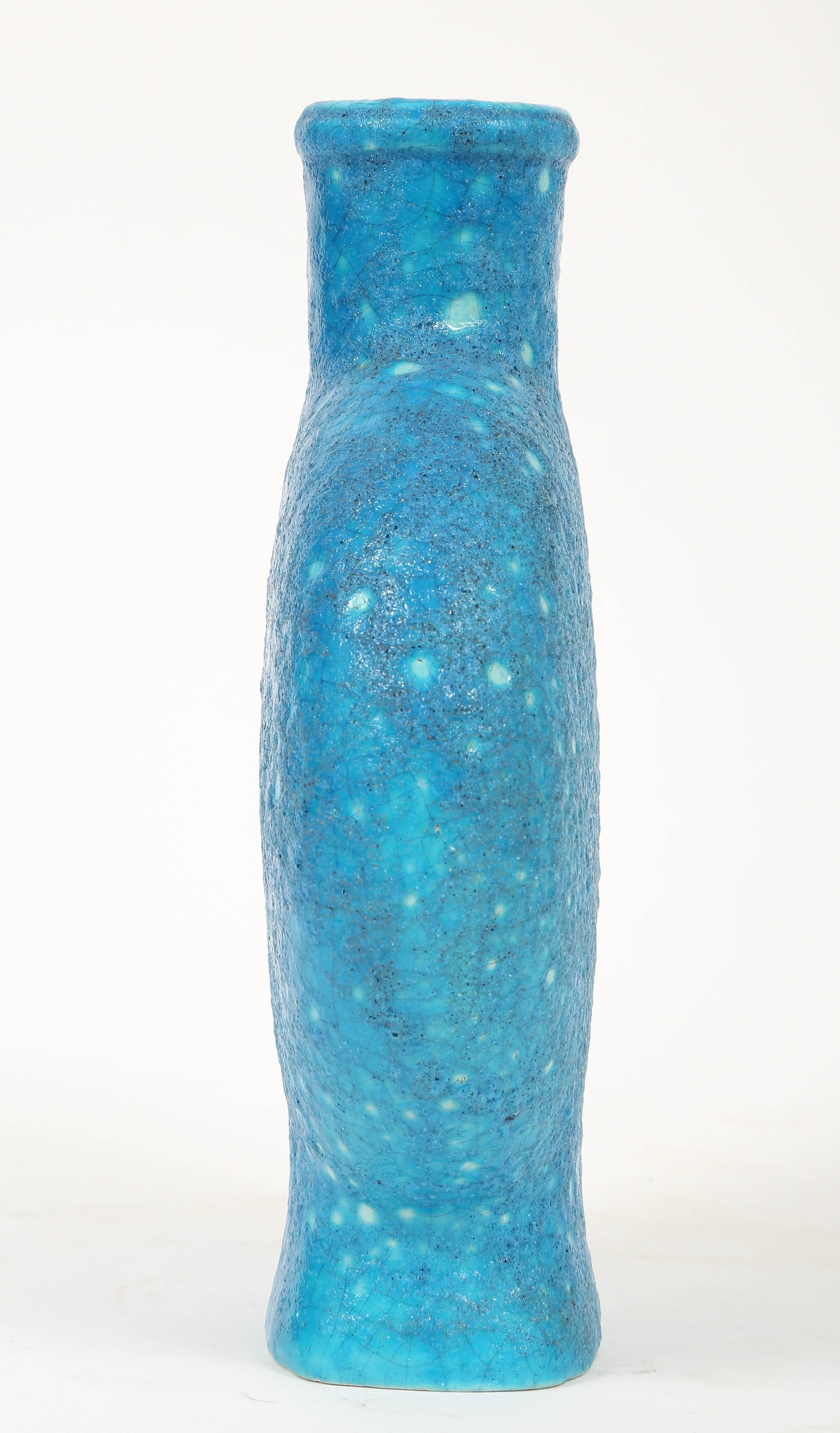 Art Deco Turquoise Blue Vase by Edmond Lachenal, France, circa 1930