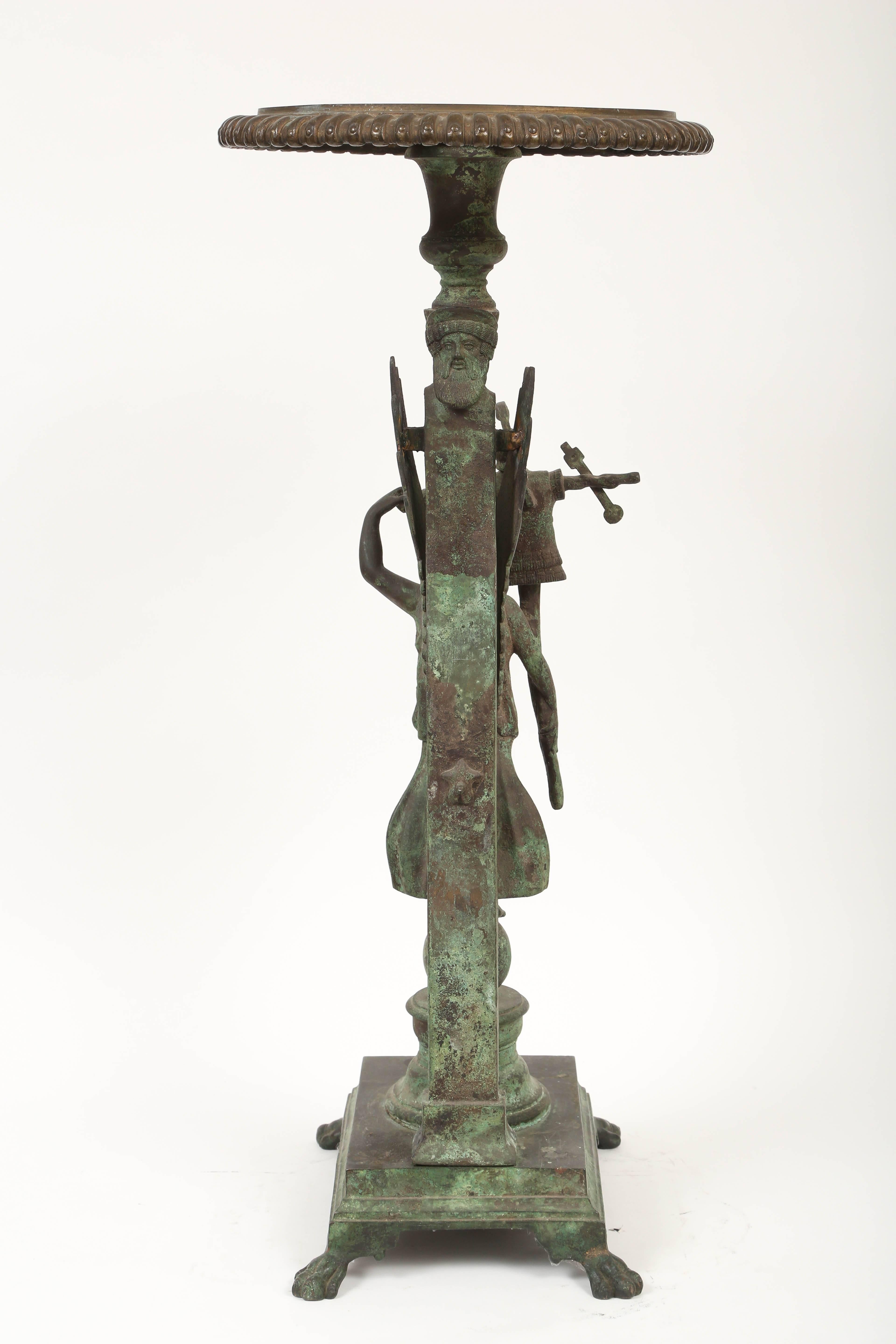 Patinated Pompeii Verdigris Bronze Table with Nike and Trophy, Italian, 19th Century