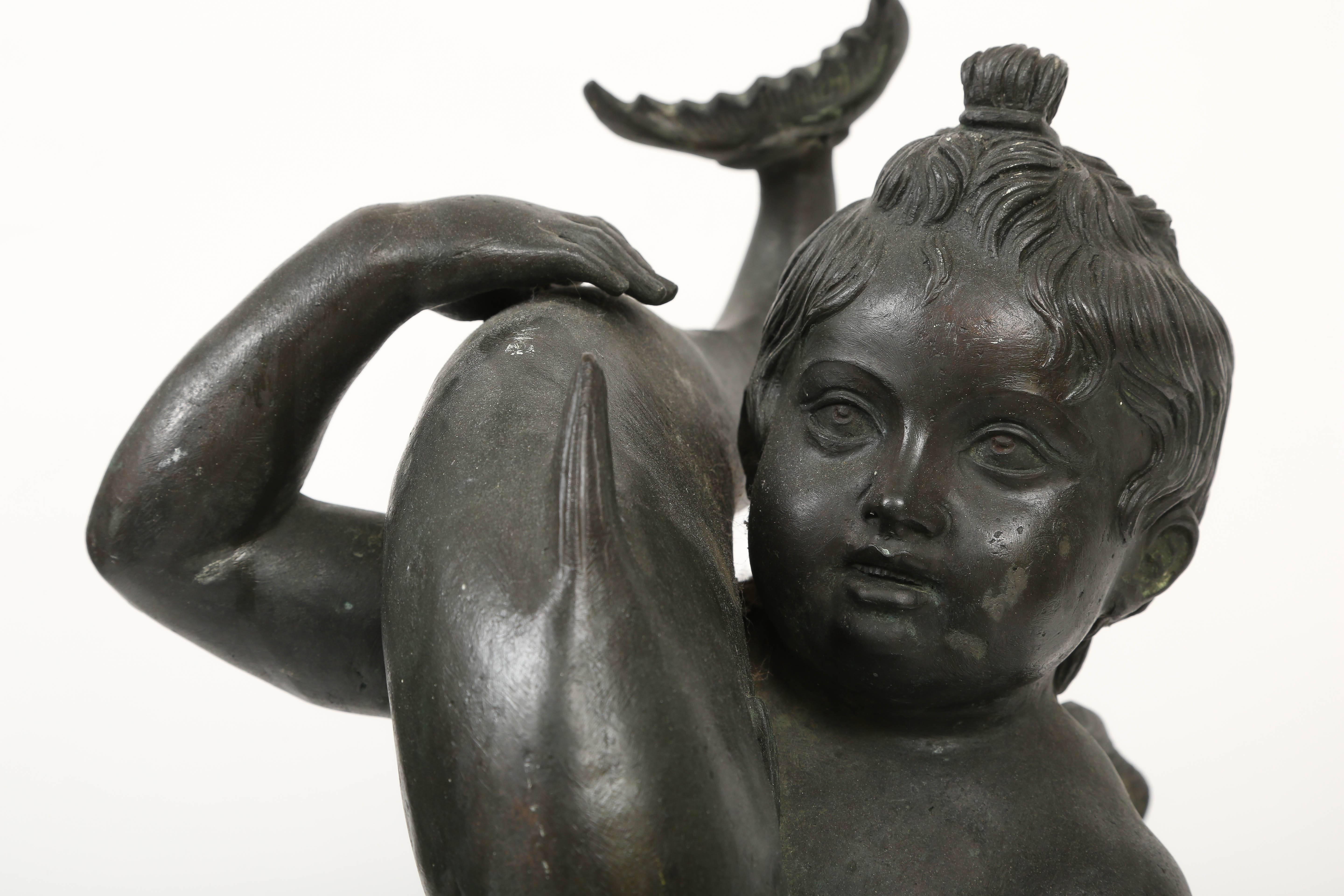 Bronze Figure of Cupid and Dolphin from Pompeii, Late 19th/Early 20th c. In Excellent Condition In Kensington, MD