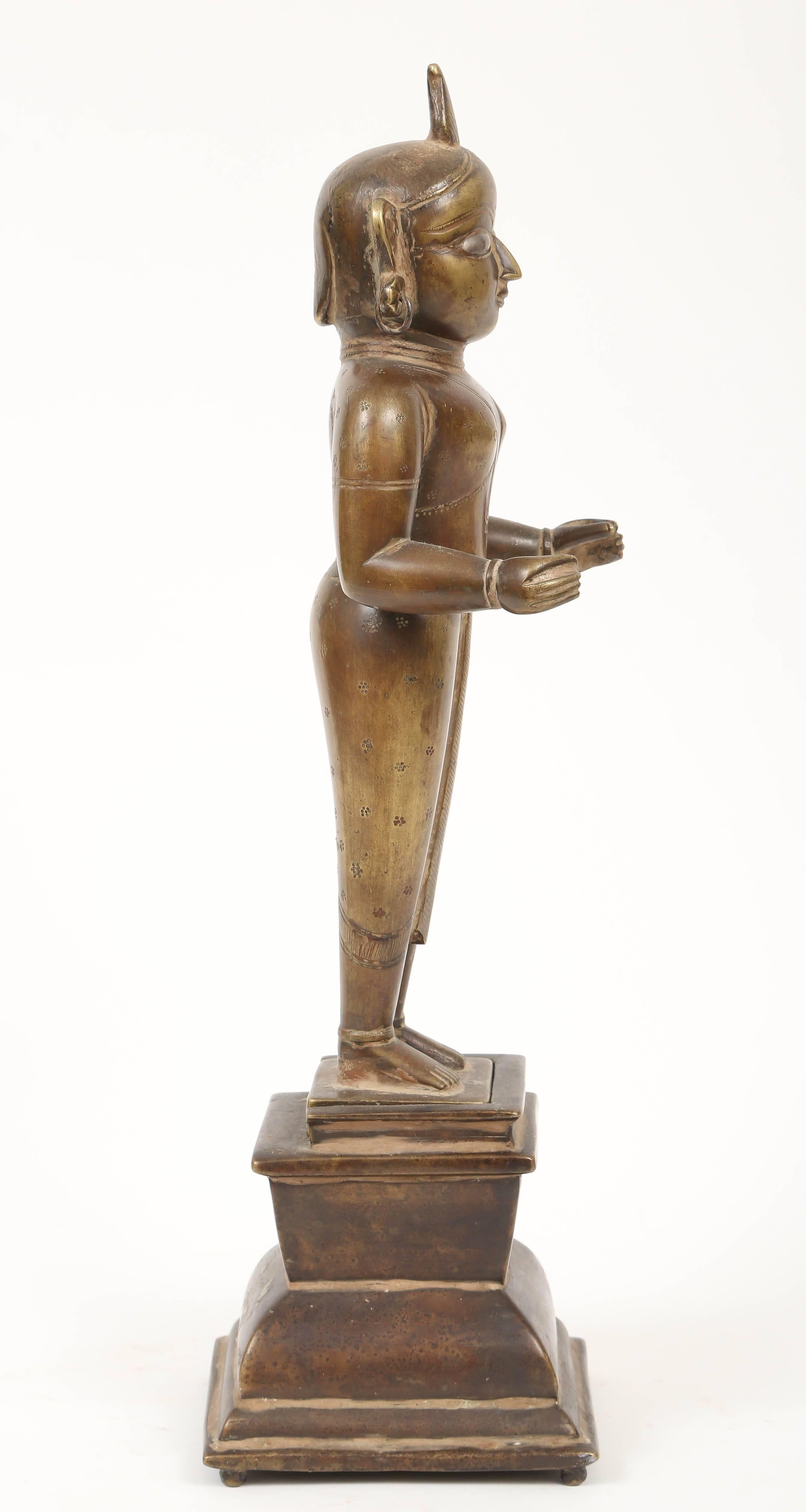 Folk Art 19th Century Standing Bronze Figure of Krishna, India