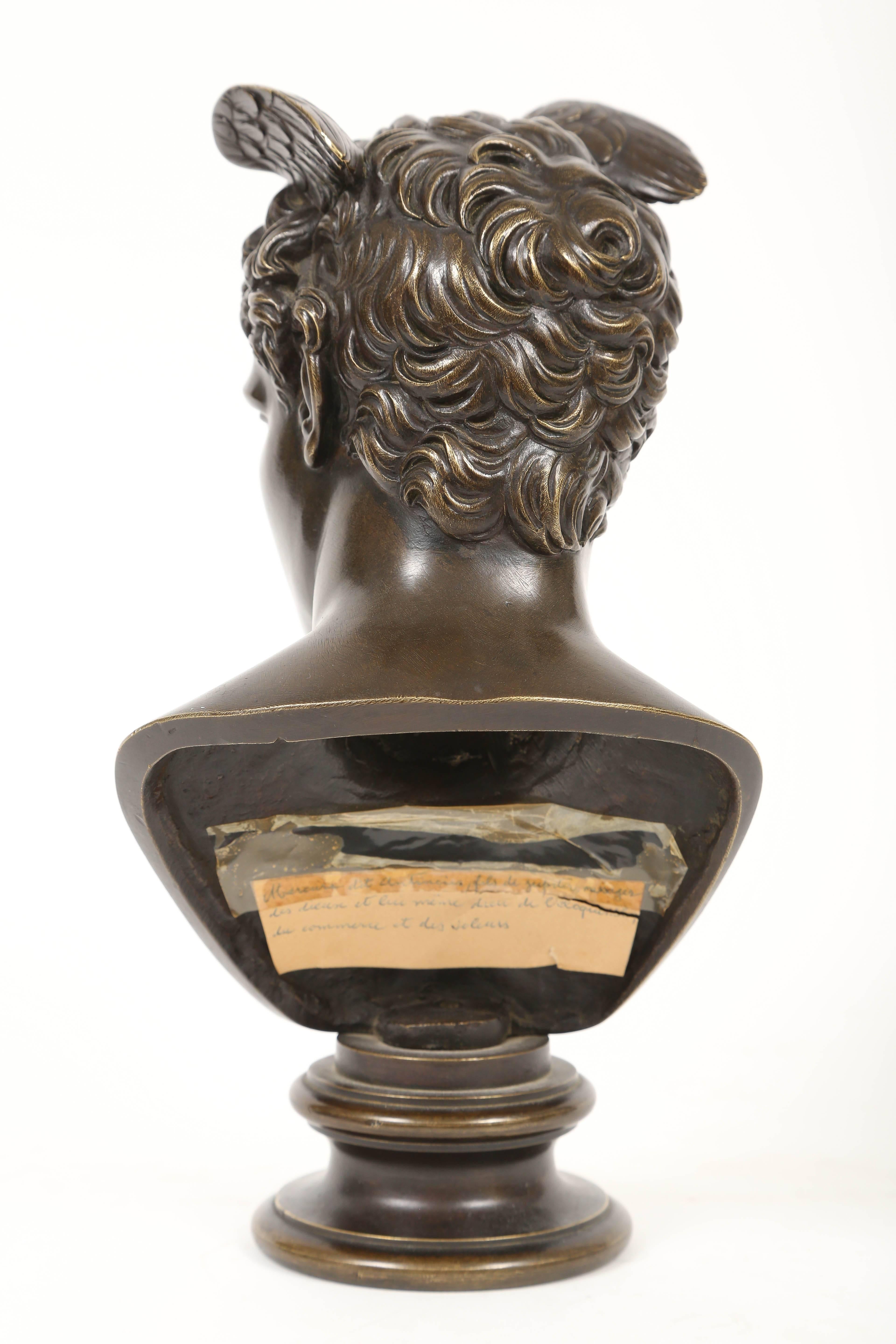 Patinated French Bronze Bust of Mercury, Early 19th Century