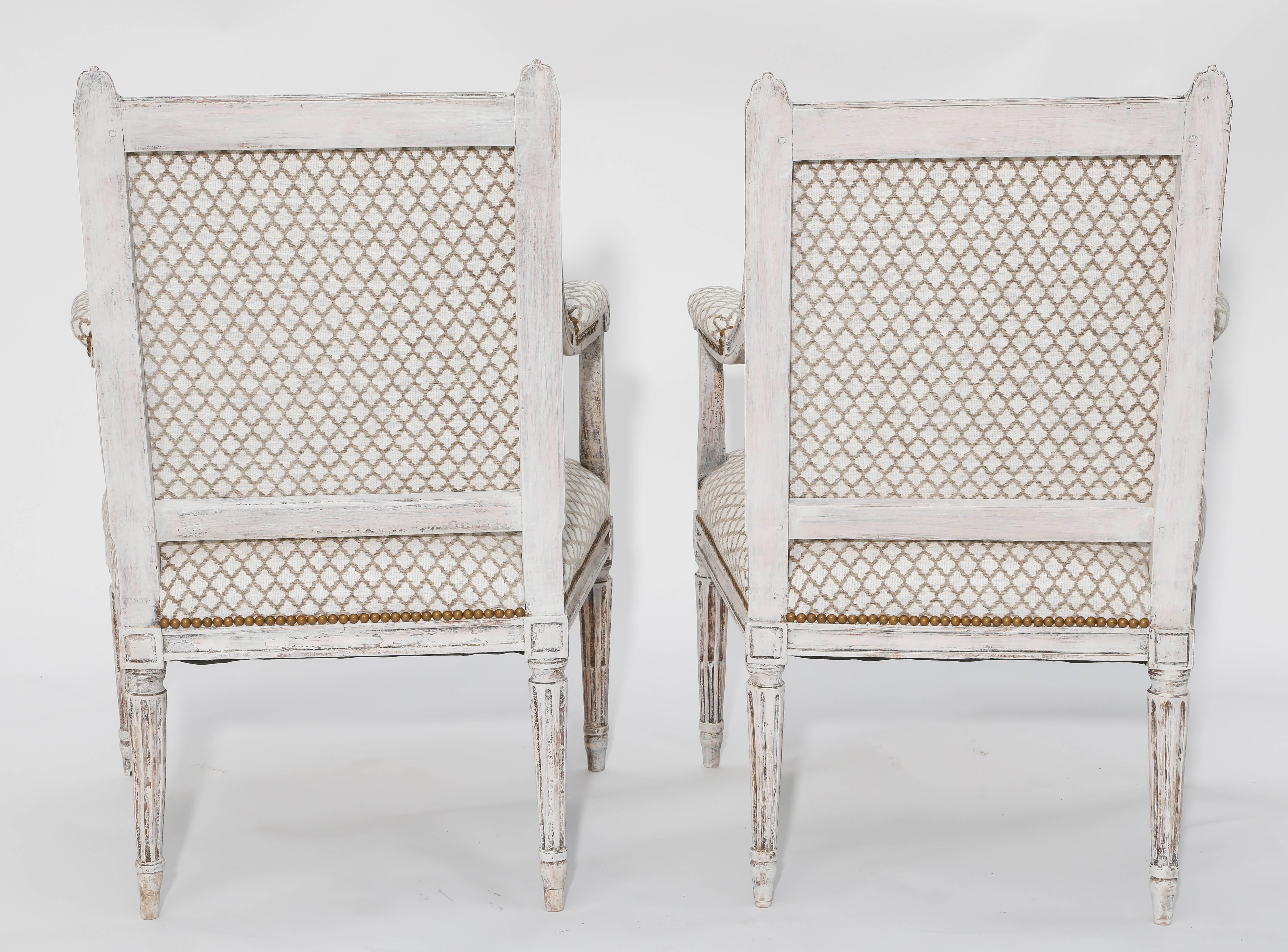 French Pair of Painted 19th Century Louis XVI Fauteuils