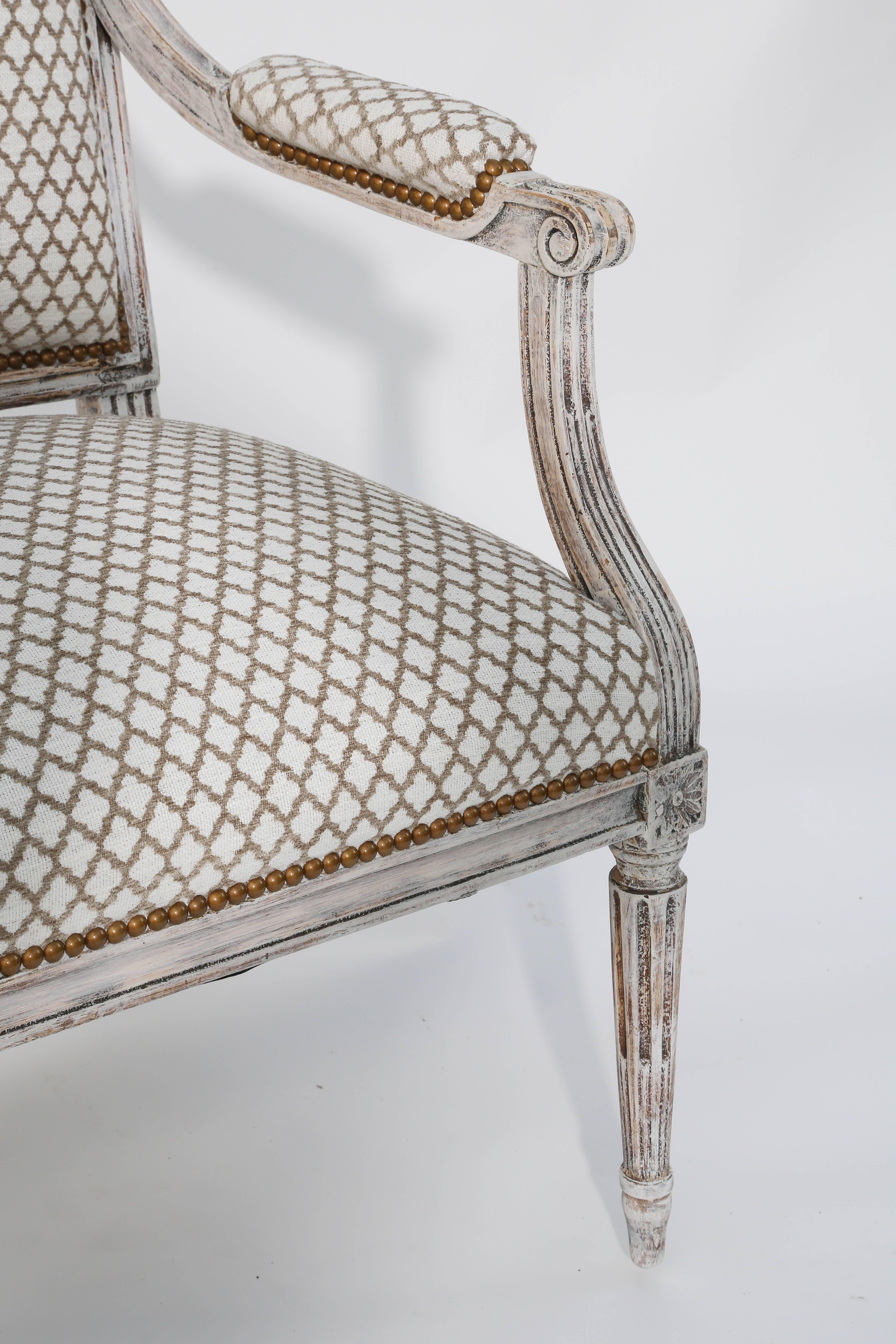Pair of Painted 19th Century Louis XVI Fauteuils In Excellent Condition In West Palm Beach, FL