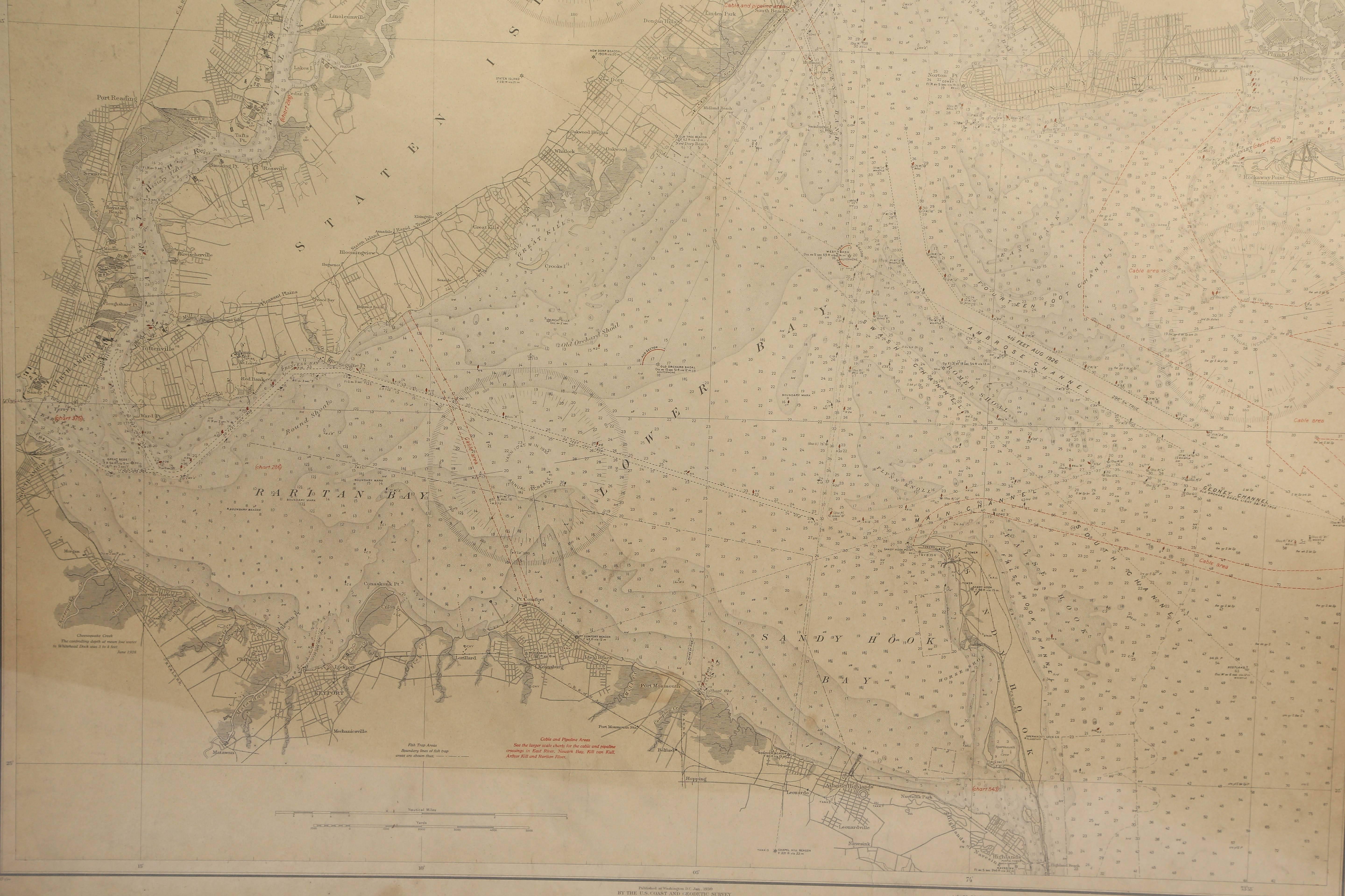 Framed US Coast Guard map of the New York Harbor, stamped April 12, 1930.

Stock ID: D9417