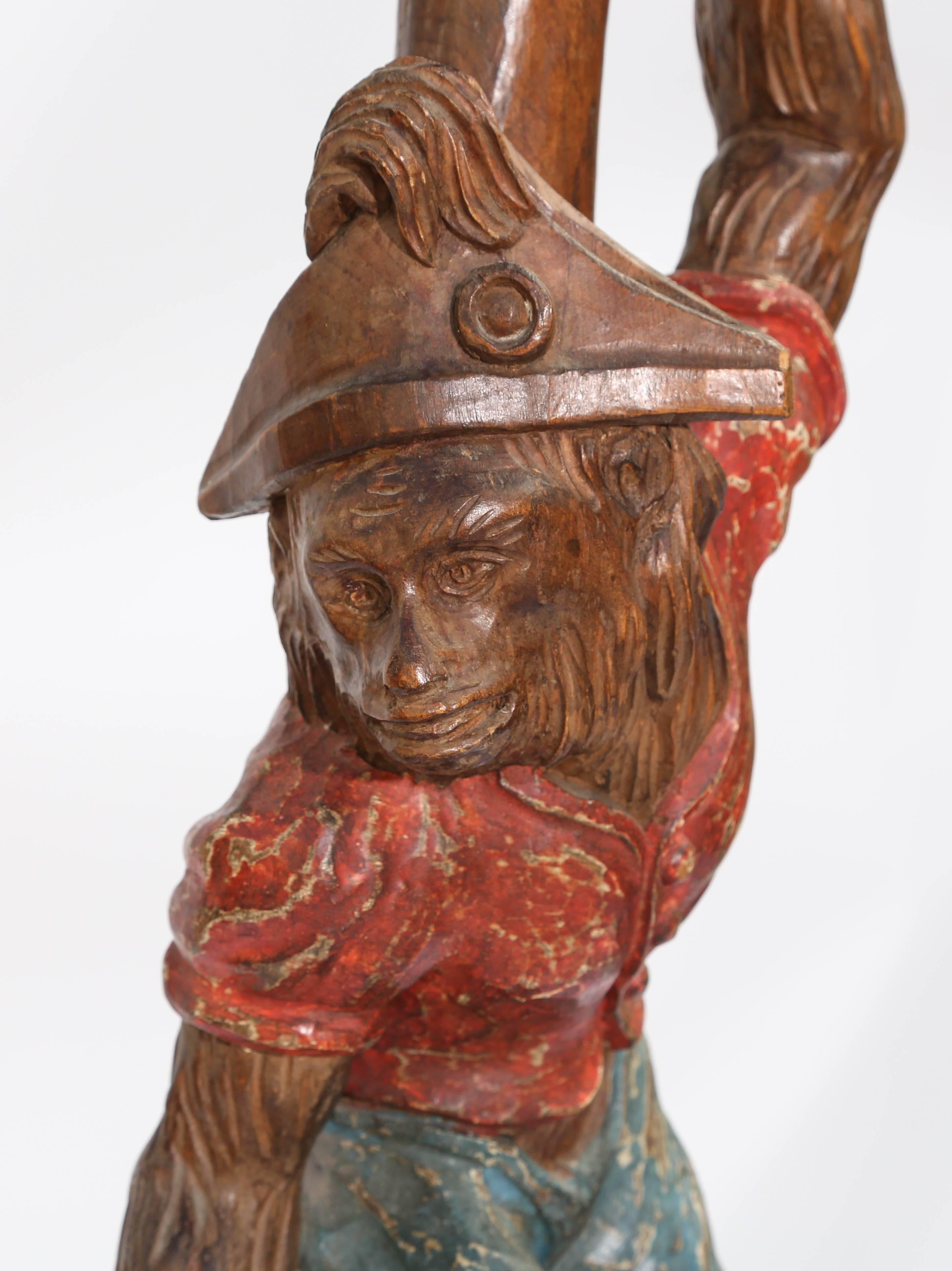 Polychromed Carved Wood Monkey Figural Lamp For Sale 1