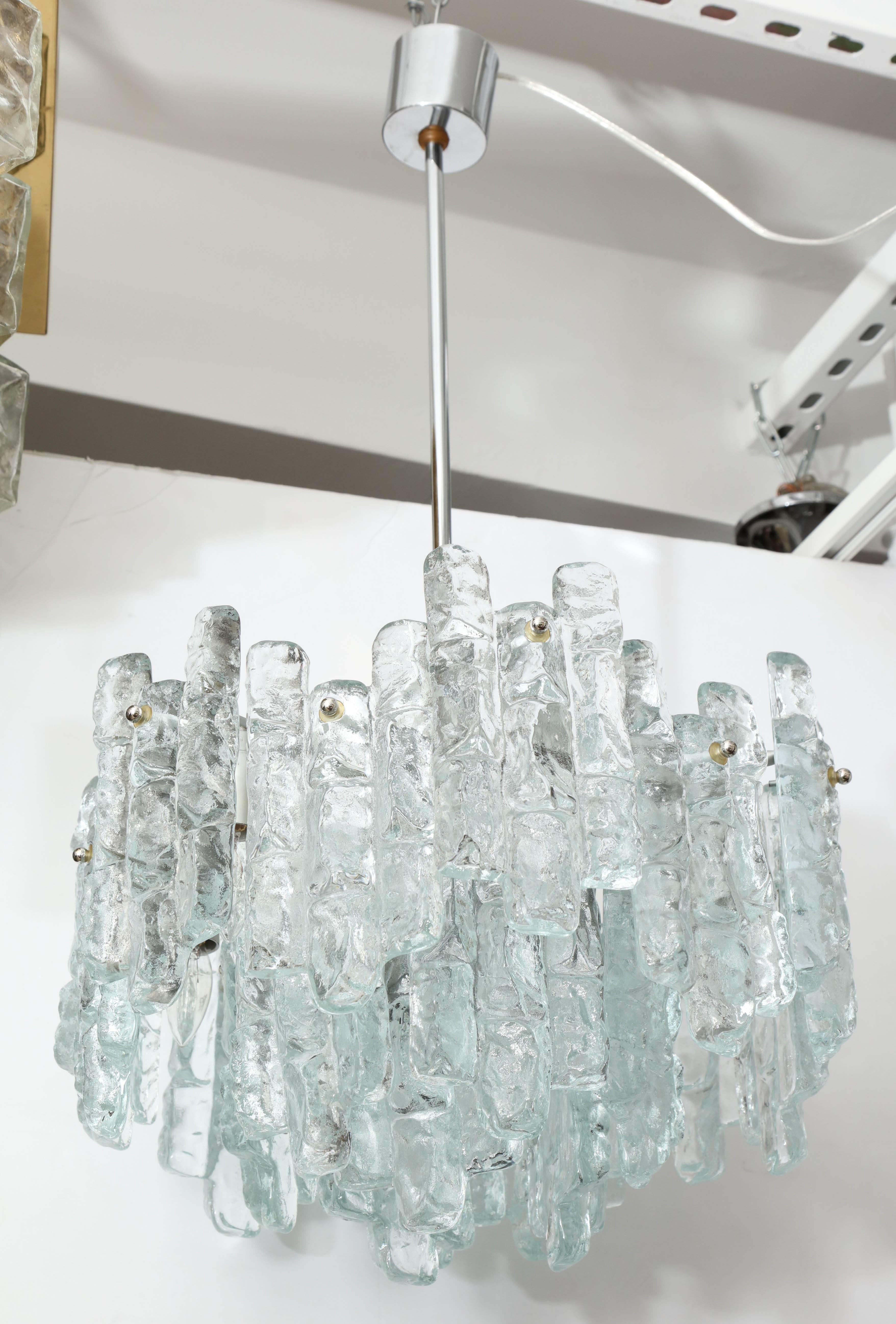 Scandinavian Modern Kalmar Three-Layer Ice Glass Panel Chandelier