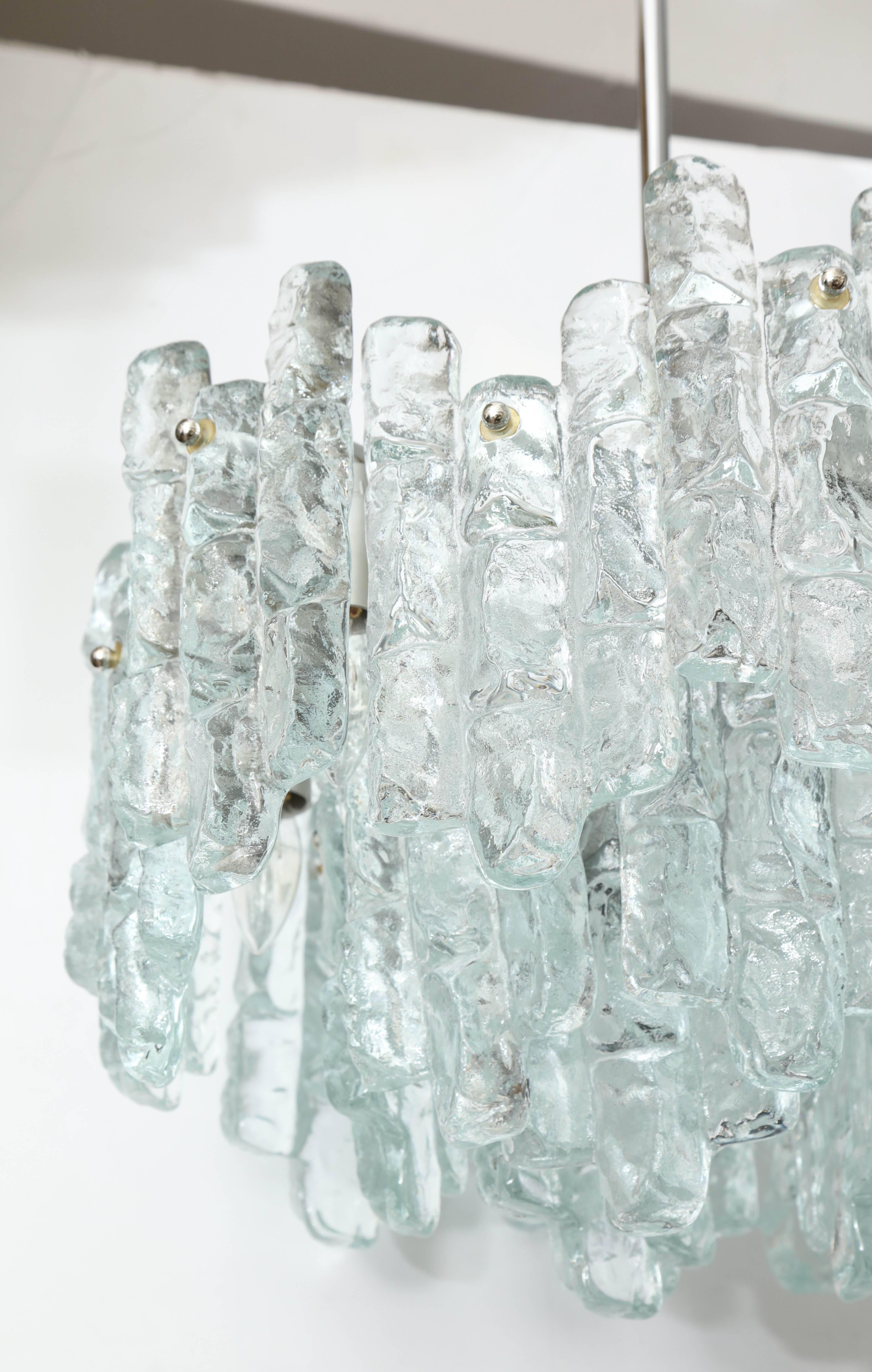 European Kalmar Three-Layer Ice Glass Panel Chandelier