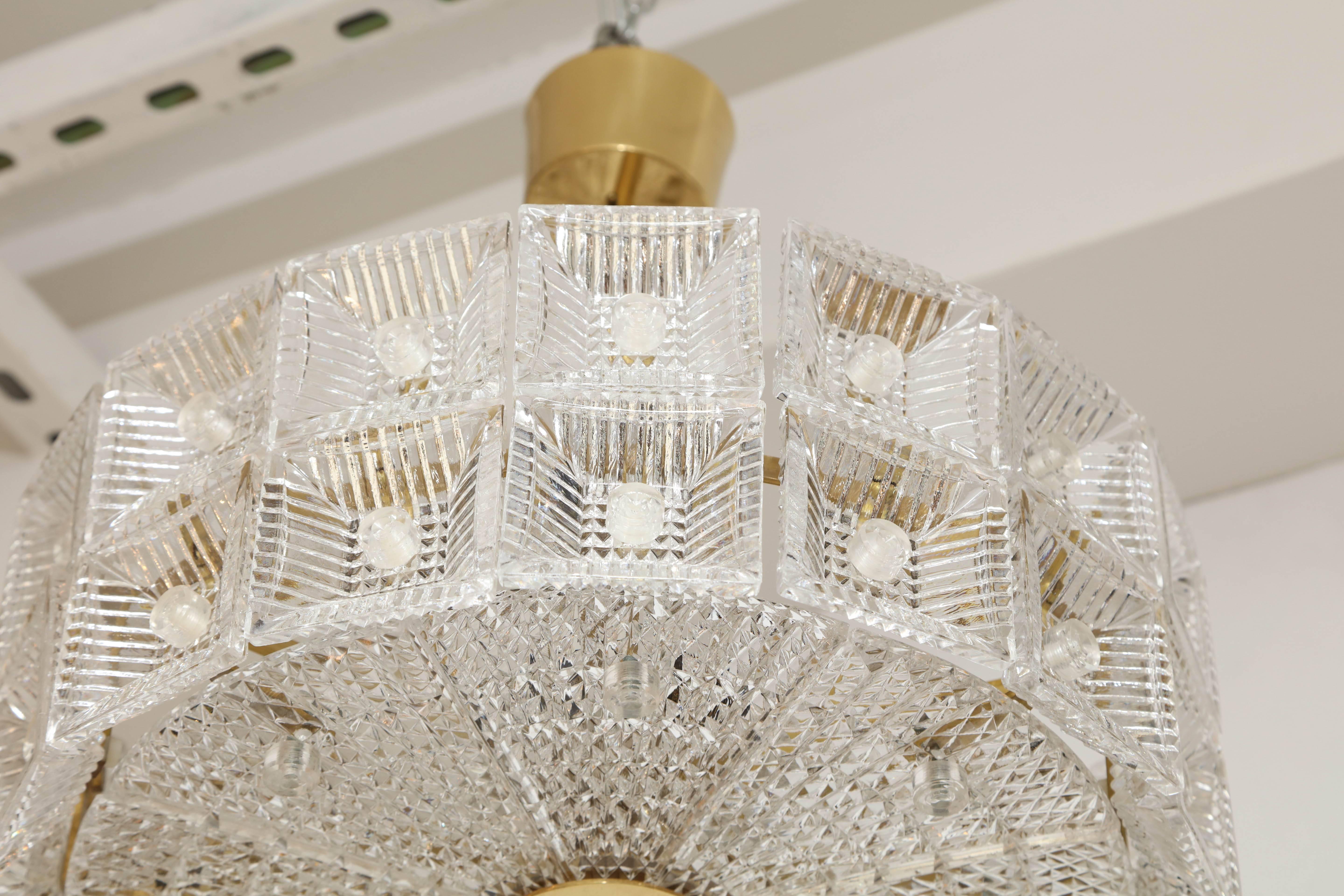 Swedish Carl Fagerlund for Orrefors Double Tier Crystal Chandelier
