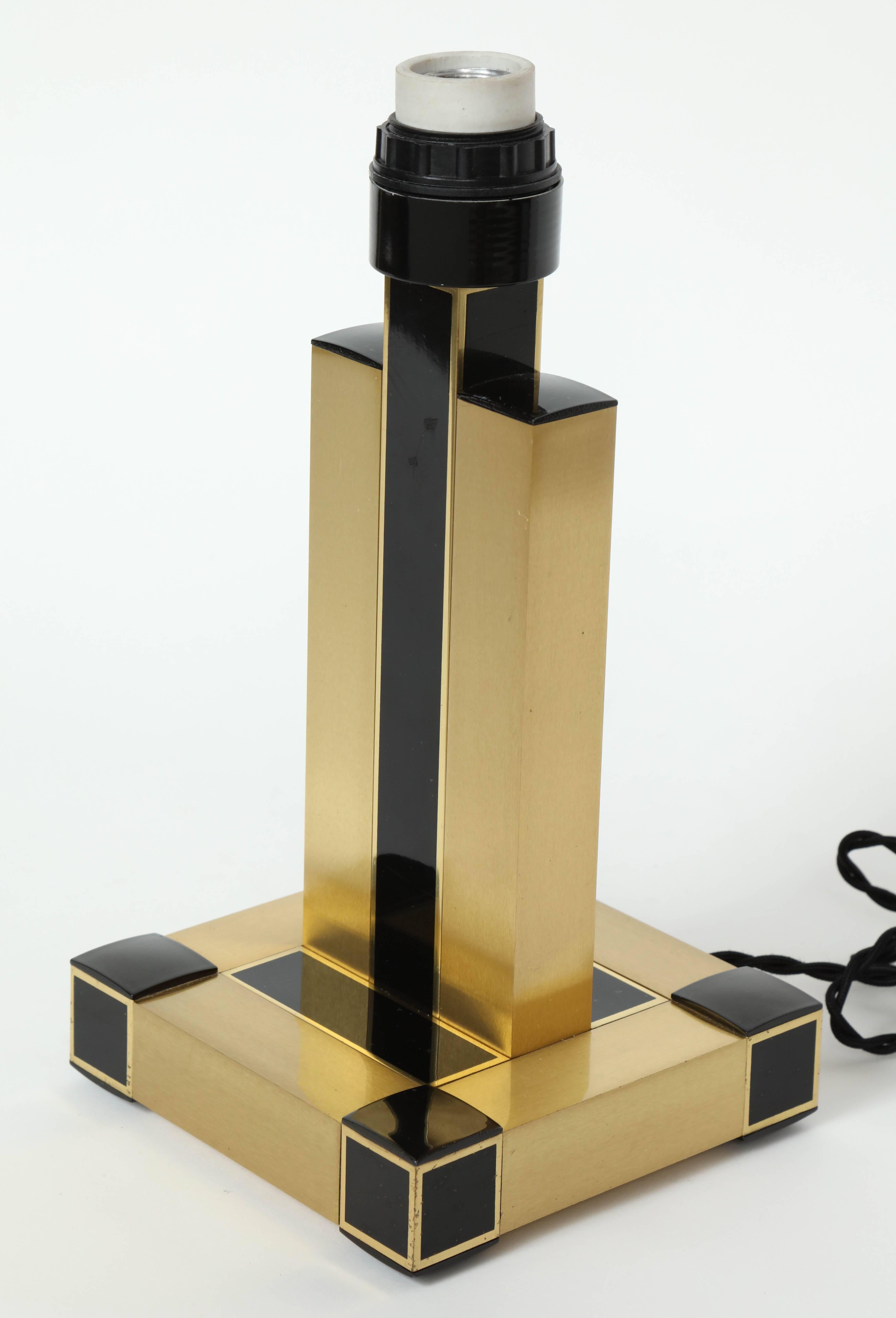 Italian Willy Rizzo Brass and Black Resin Table Lamps