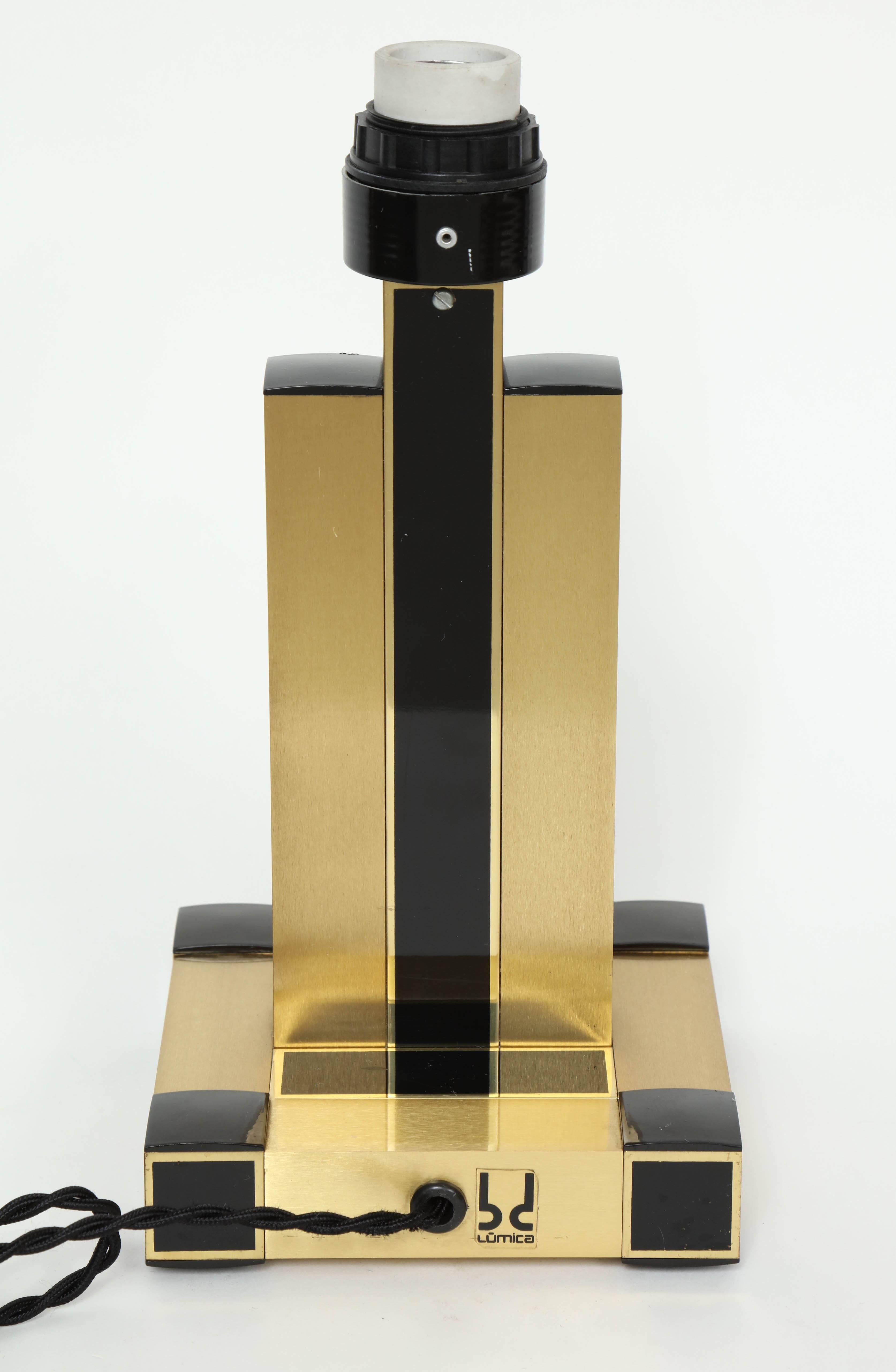 20th Century Willy Rizzo Brass and Black Resin Table Lamps