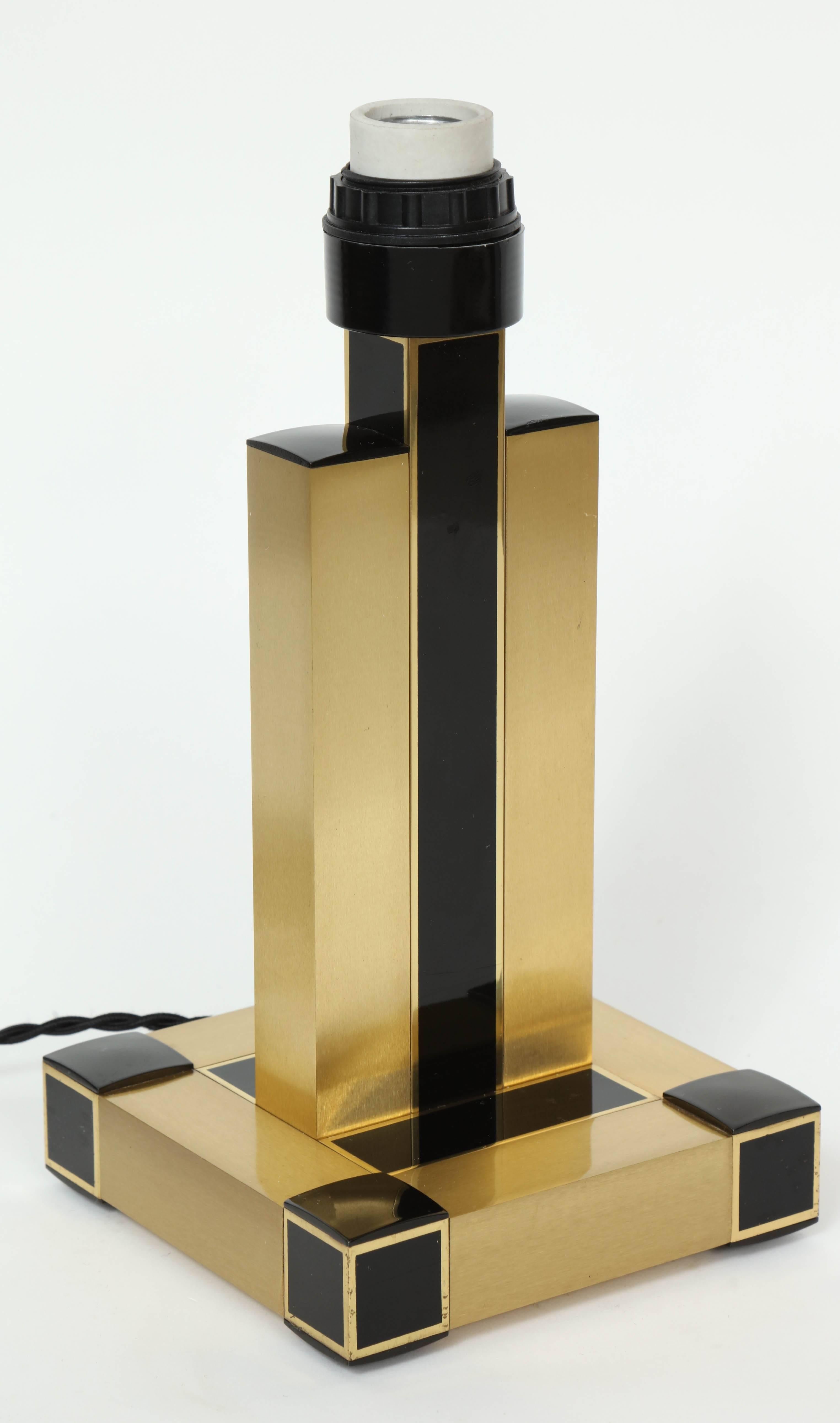Willy Rizzo Brass and Black Resin Table Lamps 2
