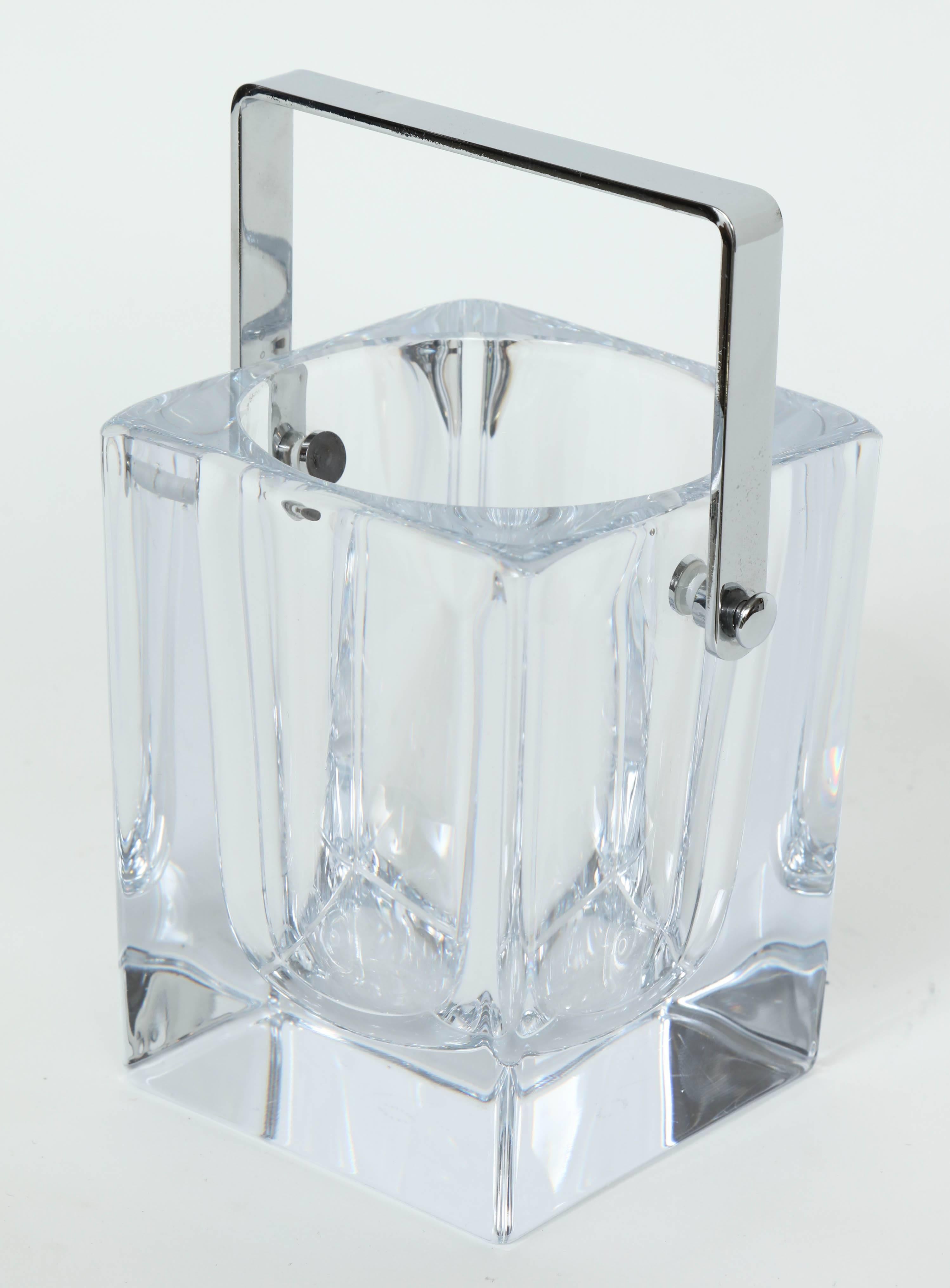 Modernist crystal ice pail with a chromed handle by Vannes. Great for ice or your favourite bar condiment.
