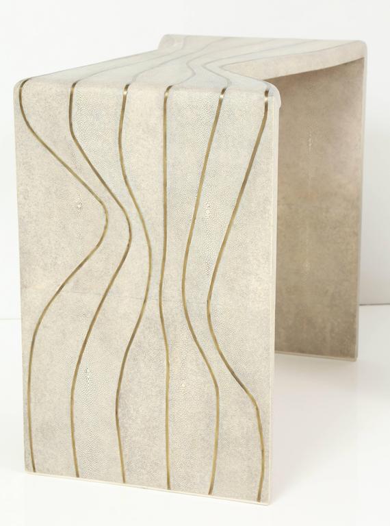 Philippine Shagreen & Sea Shell Nesting Tables with Brass Details, Contemporary, In Stock For Sale