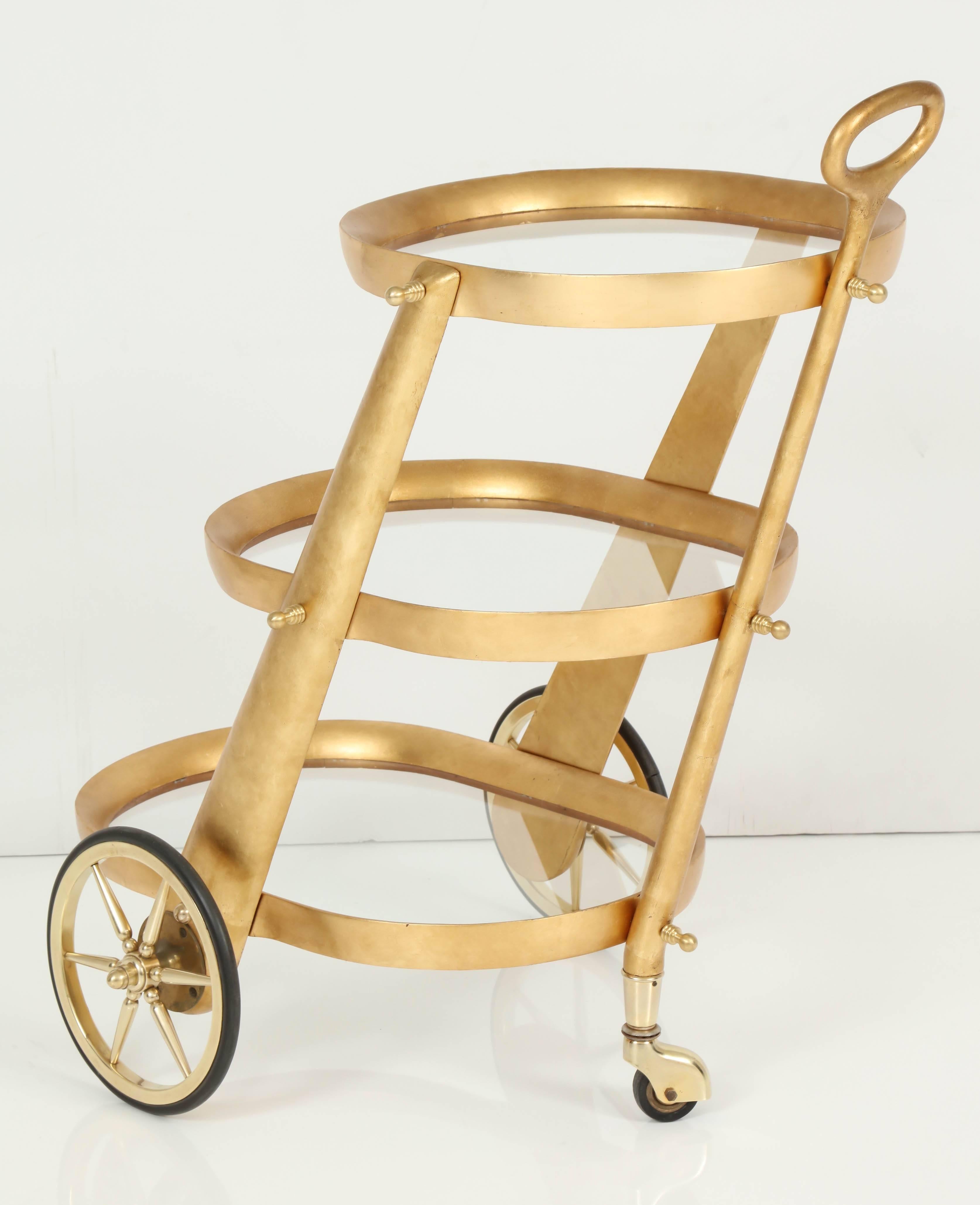 Italian Bar Cart by Aldo Tura, Gold Leaf, Italy, circa 1950