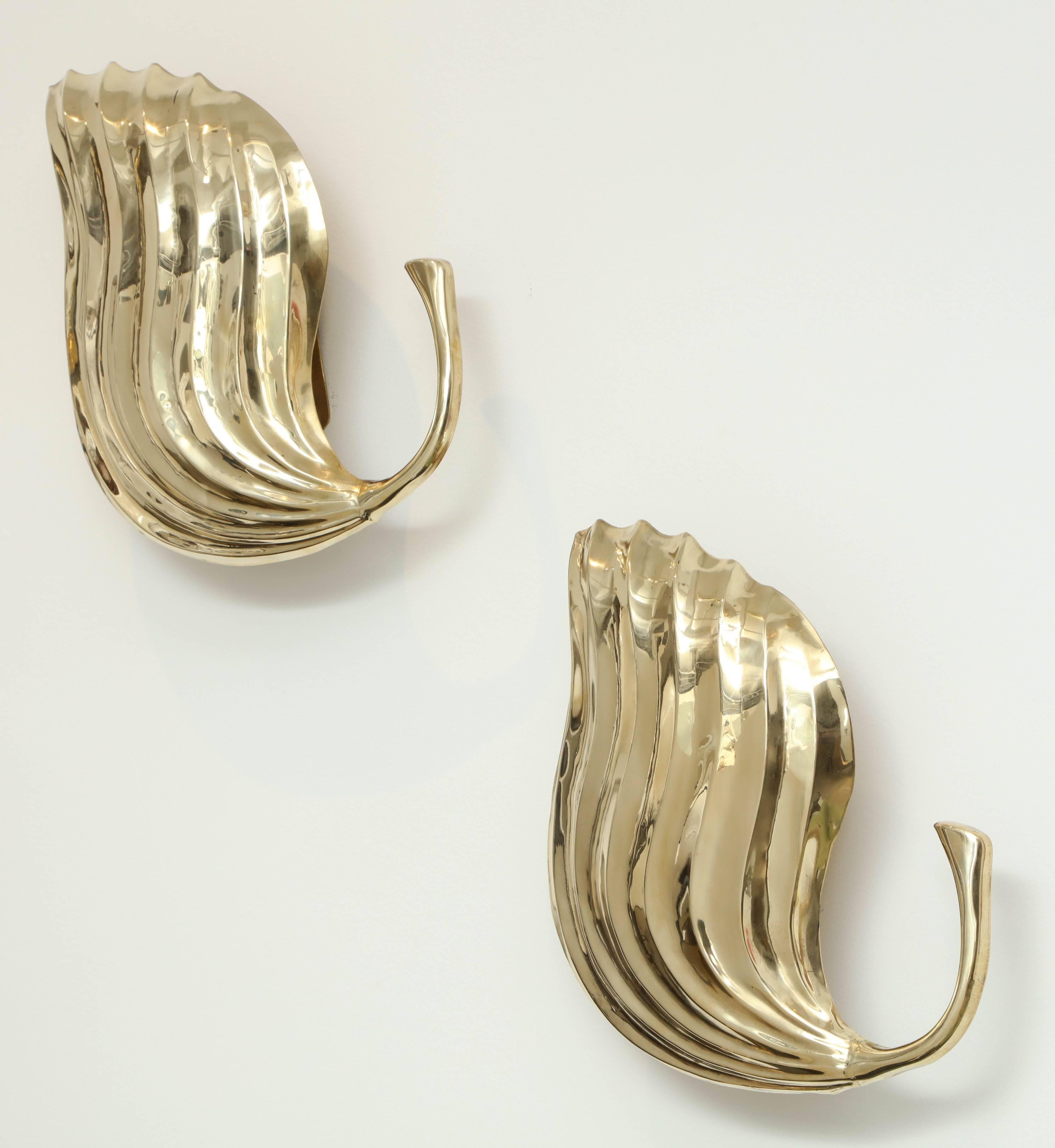 Italian Brass Leaf Sconces by Tommaso Barbi For Sale