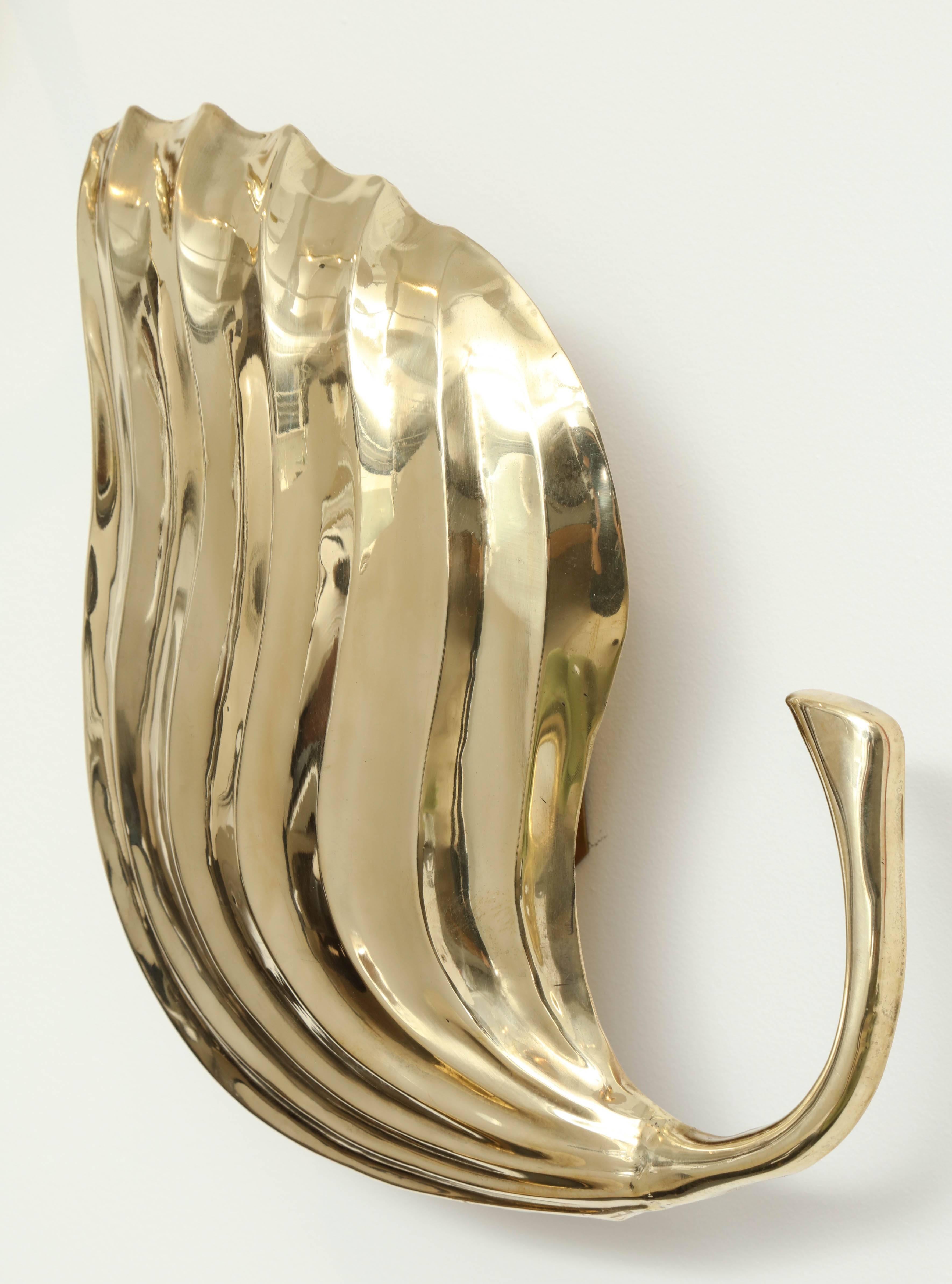 Polished Brass Leaf Sconces by Tommaso Barbi For Sale