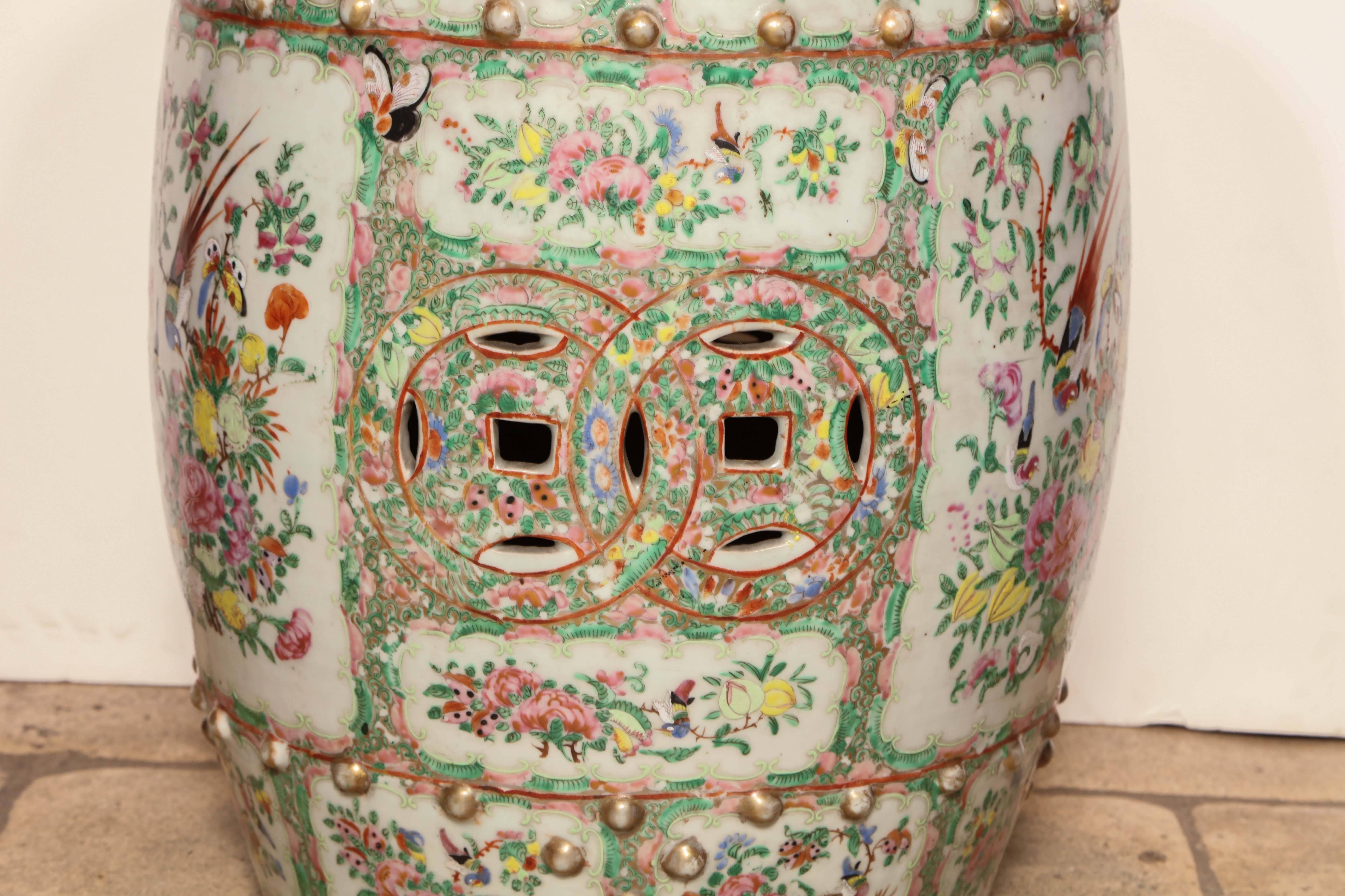 Chinese rose medallion garden seat.