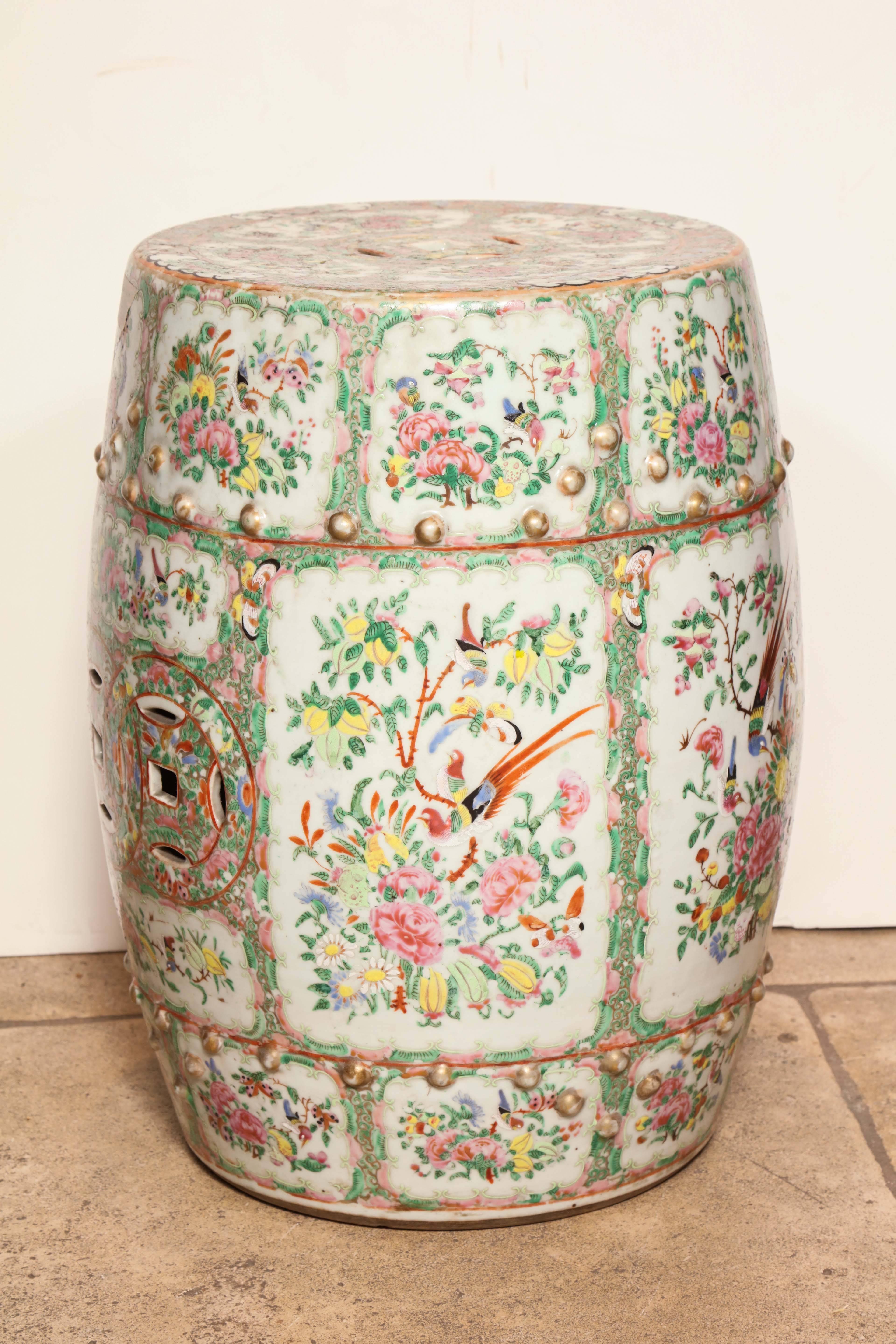 19th Century Chinese Rose Medallion Garden Seat