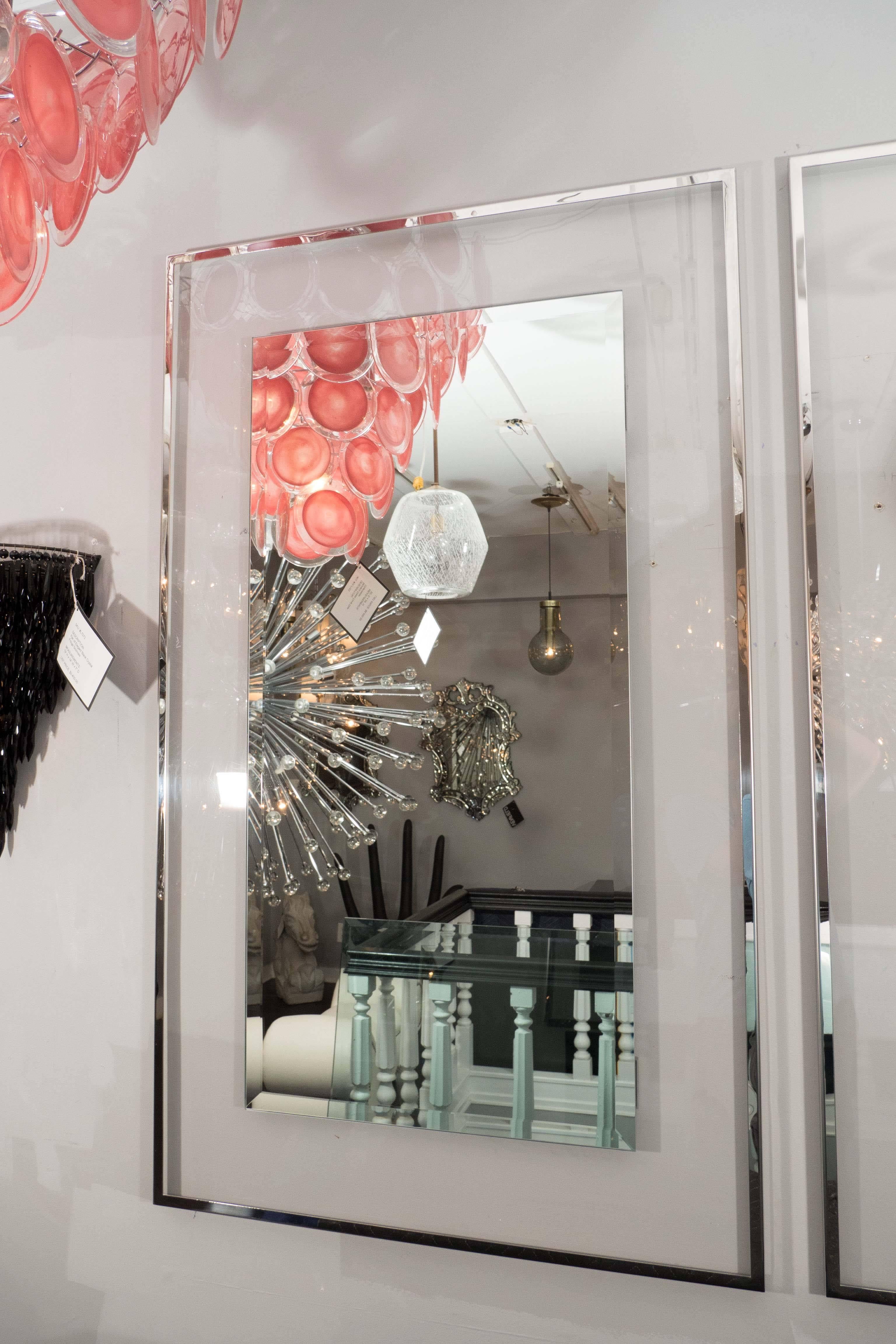 Moderno Custom Lucite and Mirrored Stainless Steel Trimmed Mirror in vendita