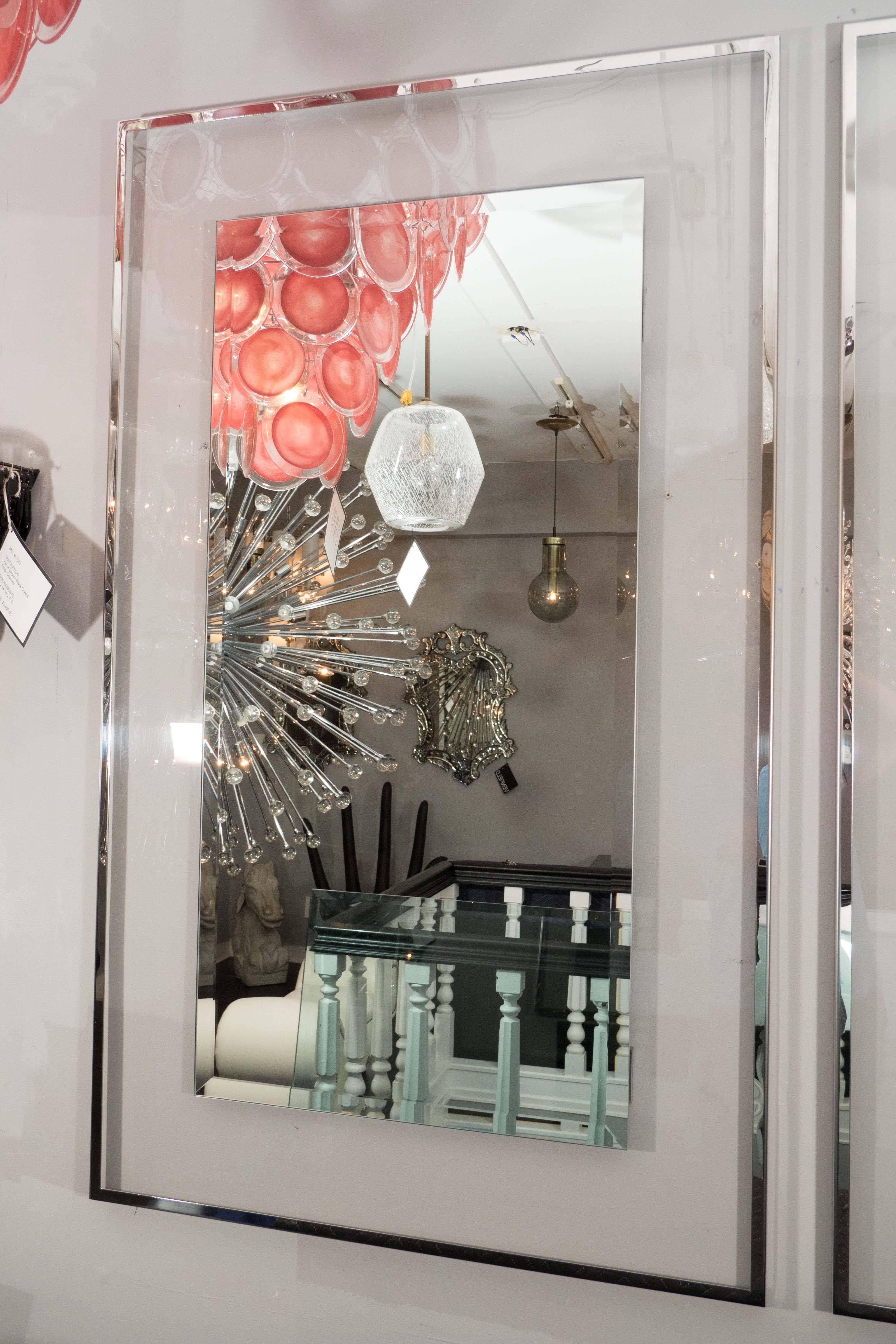 Americano Custom Lucite and Mirrored Stainless Steel Trimmed Mirror in vendita