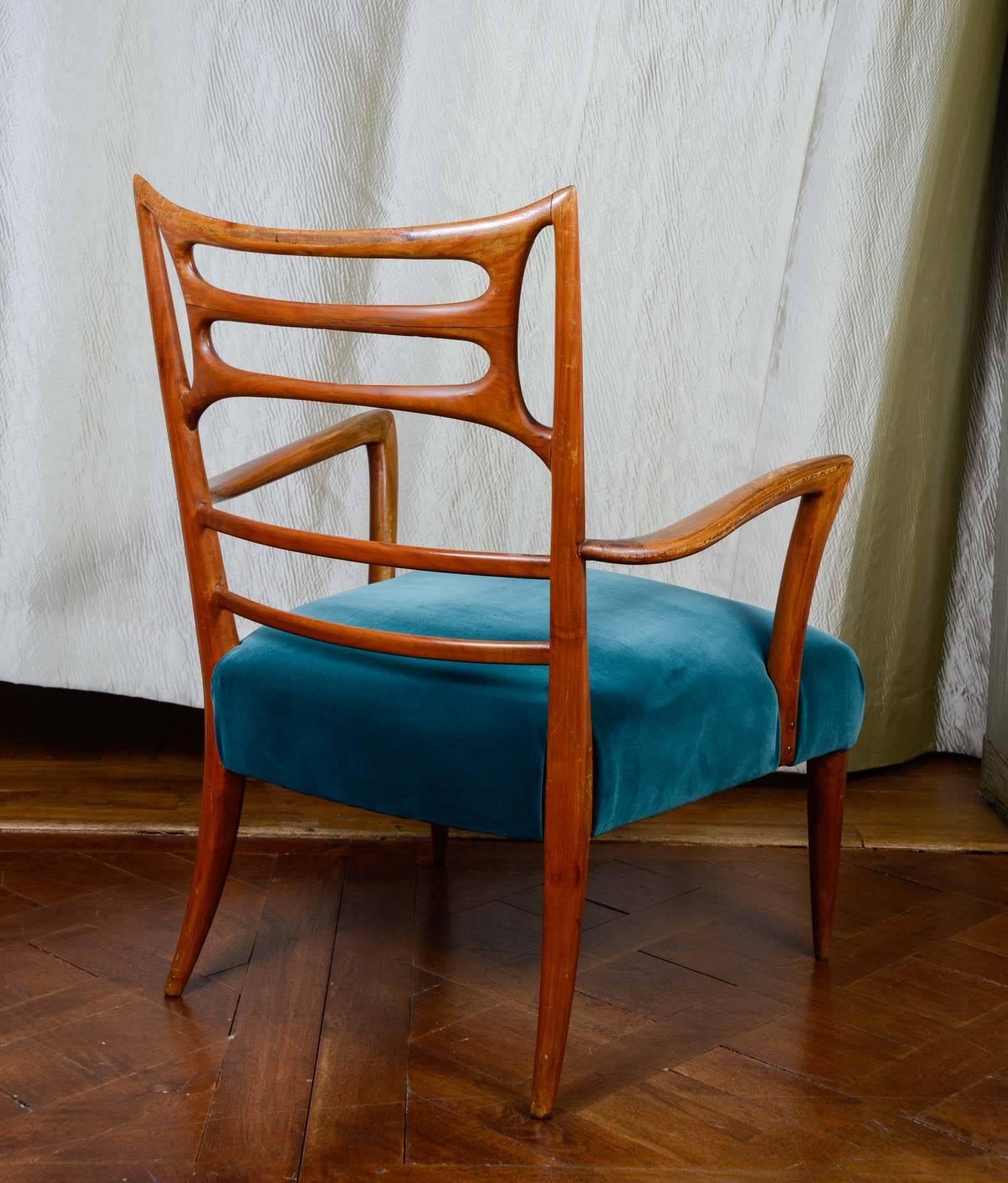 Velvet Pair of Vintage Armchairs