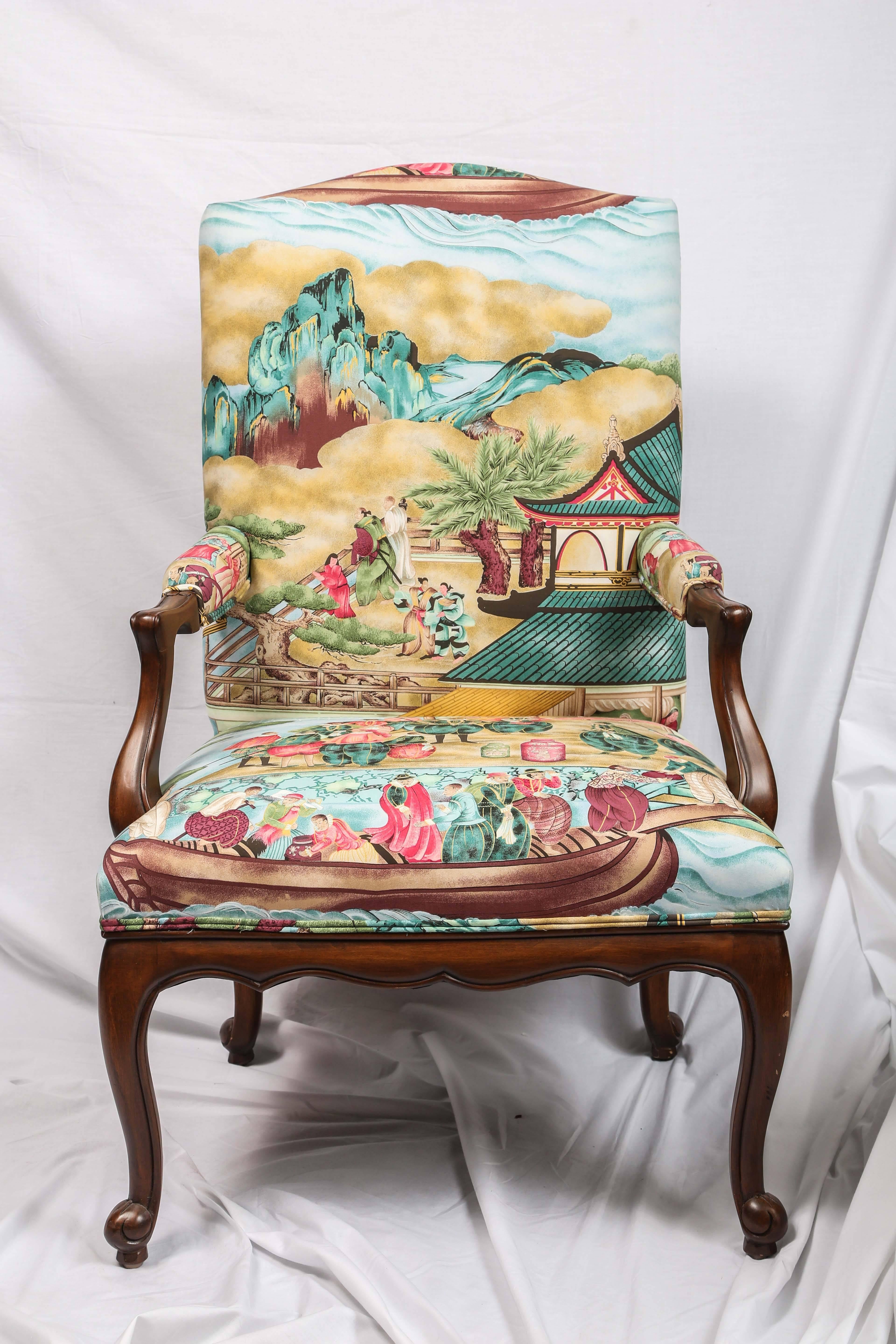 American Pair of Chinoiserie Detailed Fauteuils