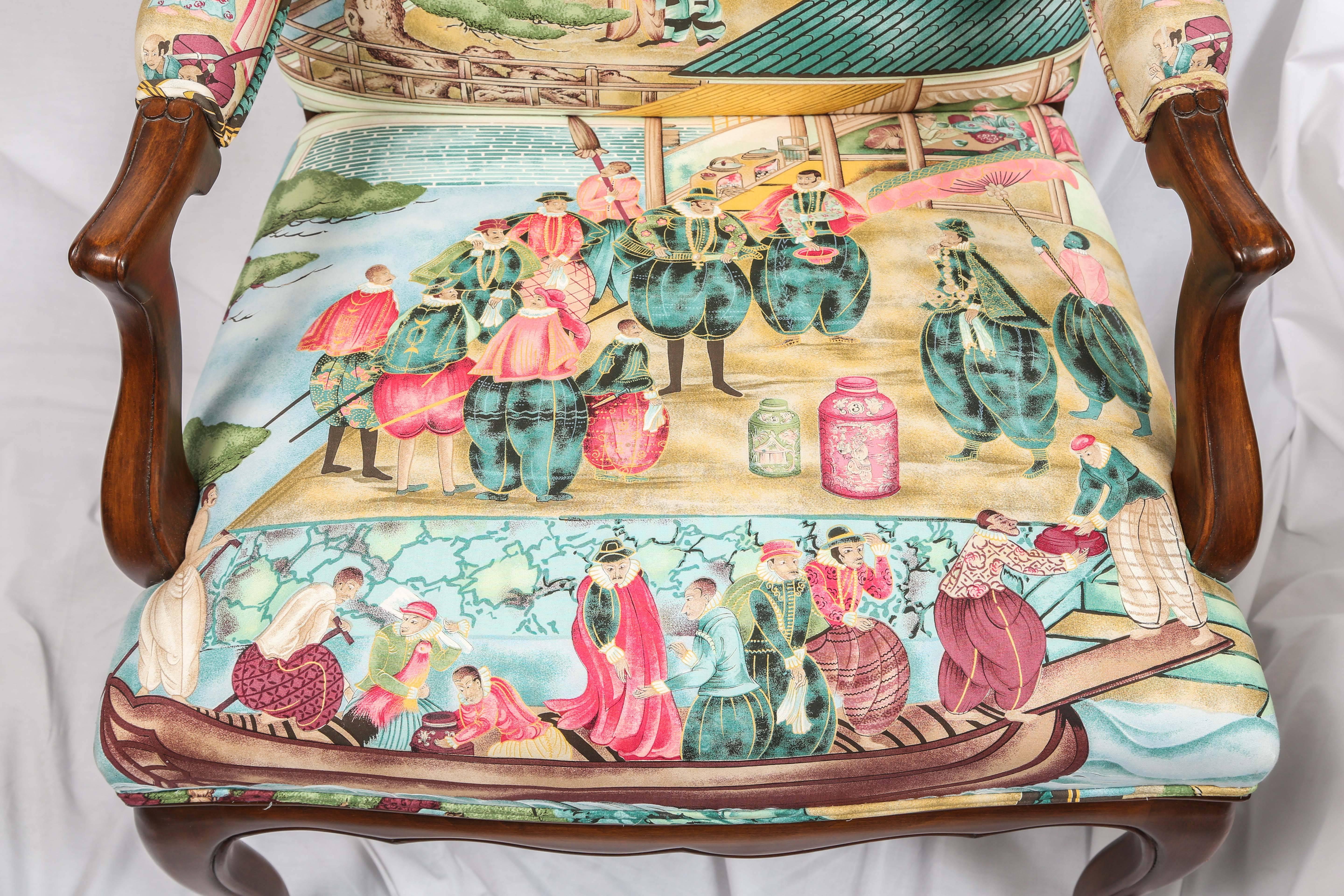 Pair of Chinoiserie Detailed Fauteuils In Good Condition In West Palm Beach, FL