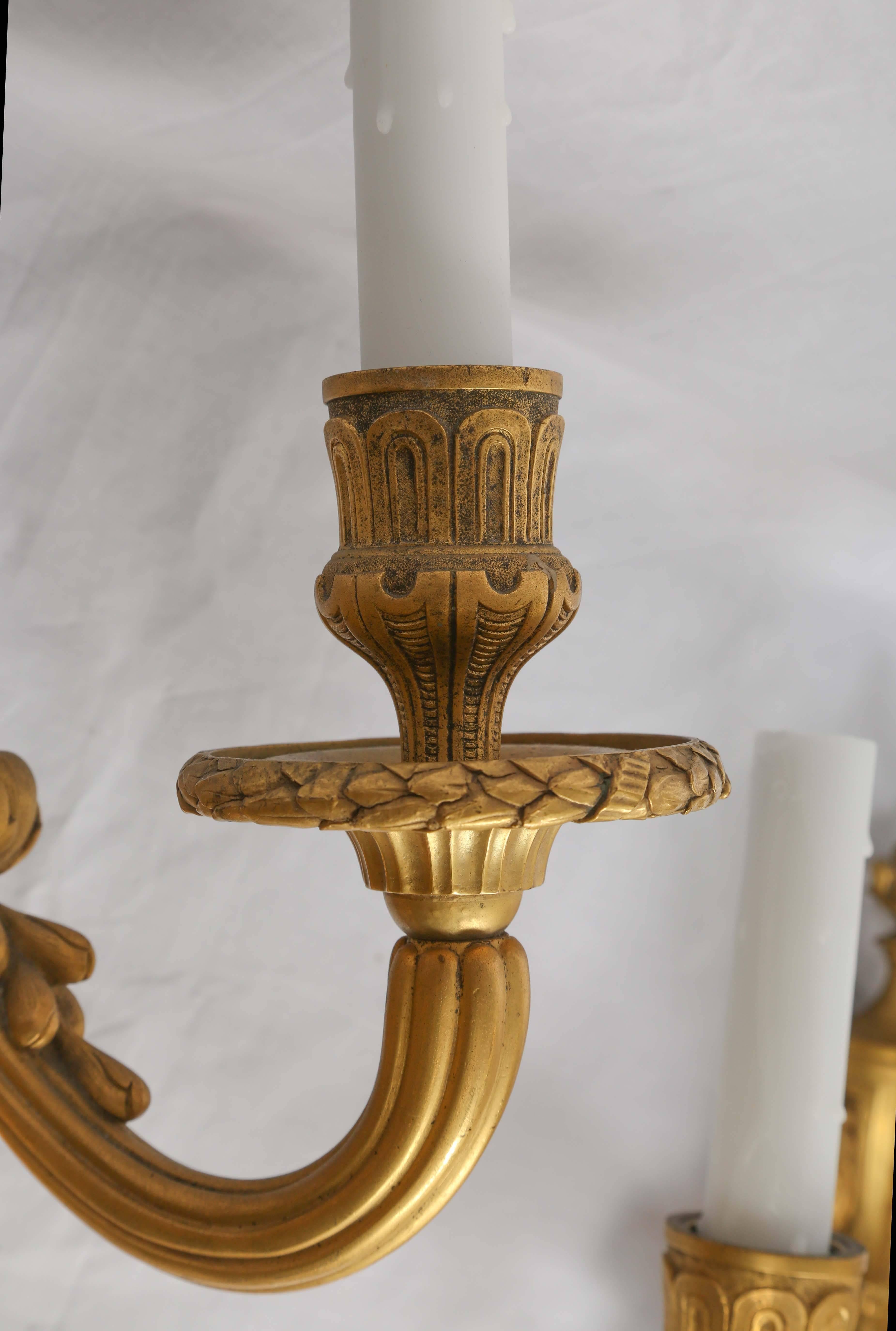 Magnificent Set of Four Dore Bronze Sconces Attrbuted to Caldwell 1