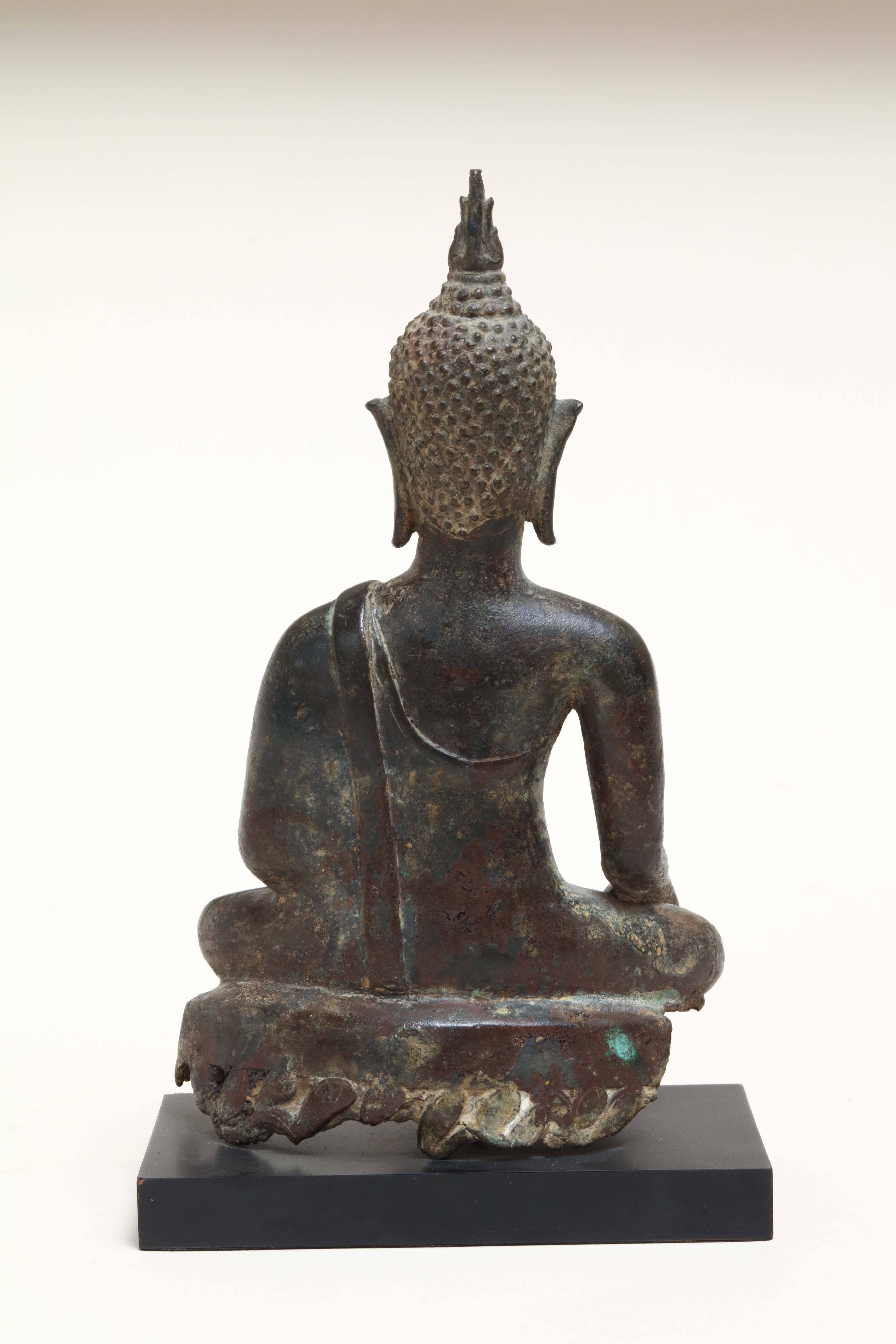 Thai Bronze Buddha on Black Stand, 19th Century, Old Collection In Excellent Condition In New York, NY