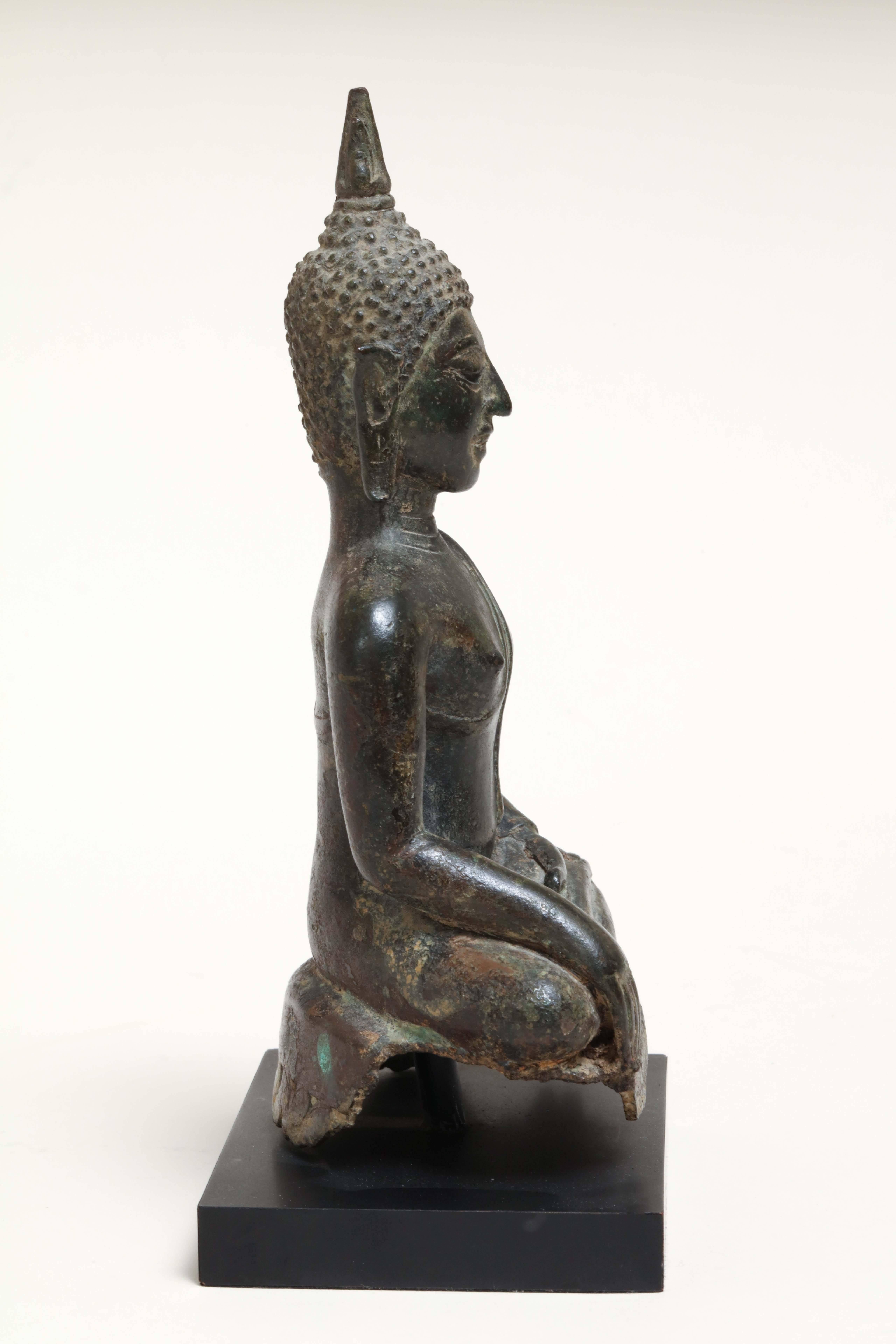 Thai Bronze Buddha on Black Stand, 19th Century, Old Collection 1