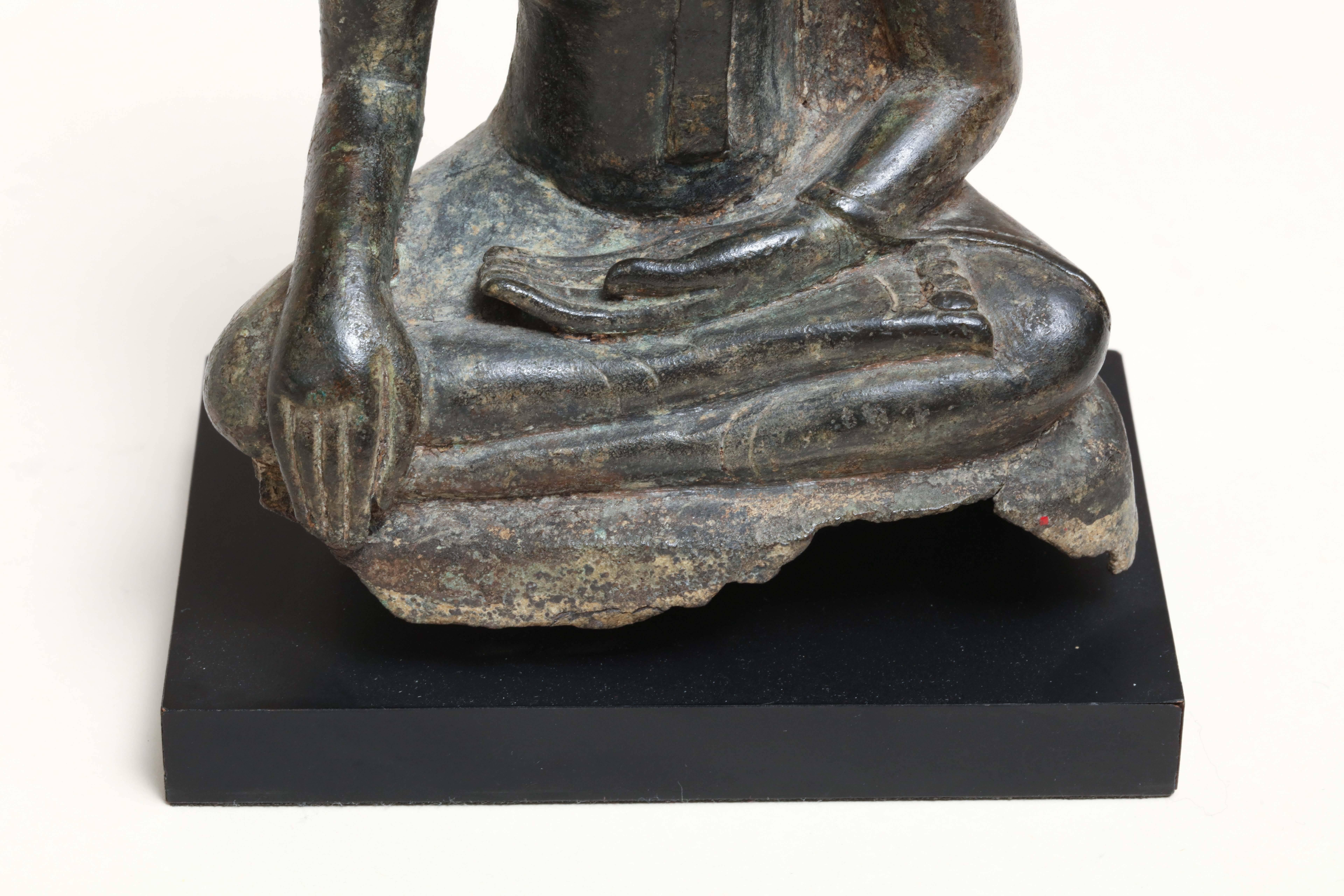 Thai Bronze Buddha on Black Stand, 19th Century, Old Collection 3