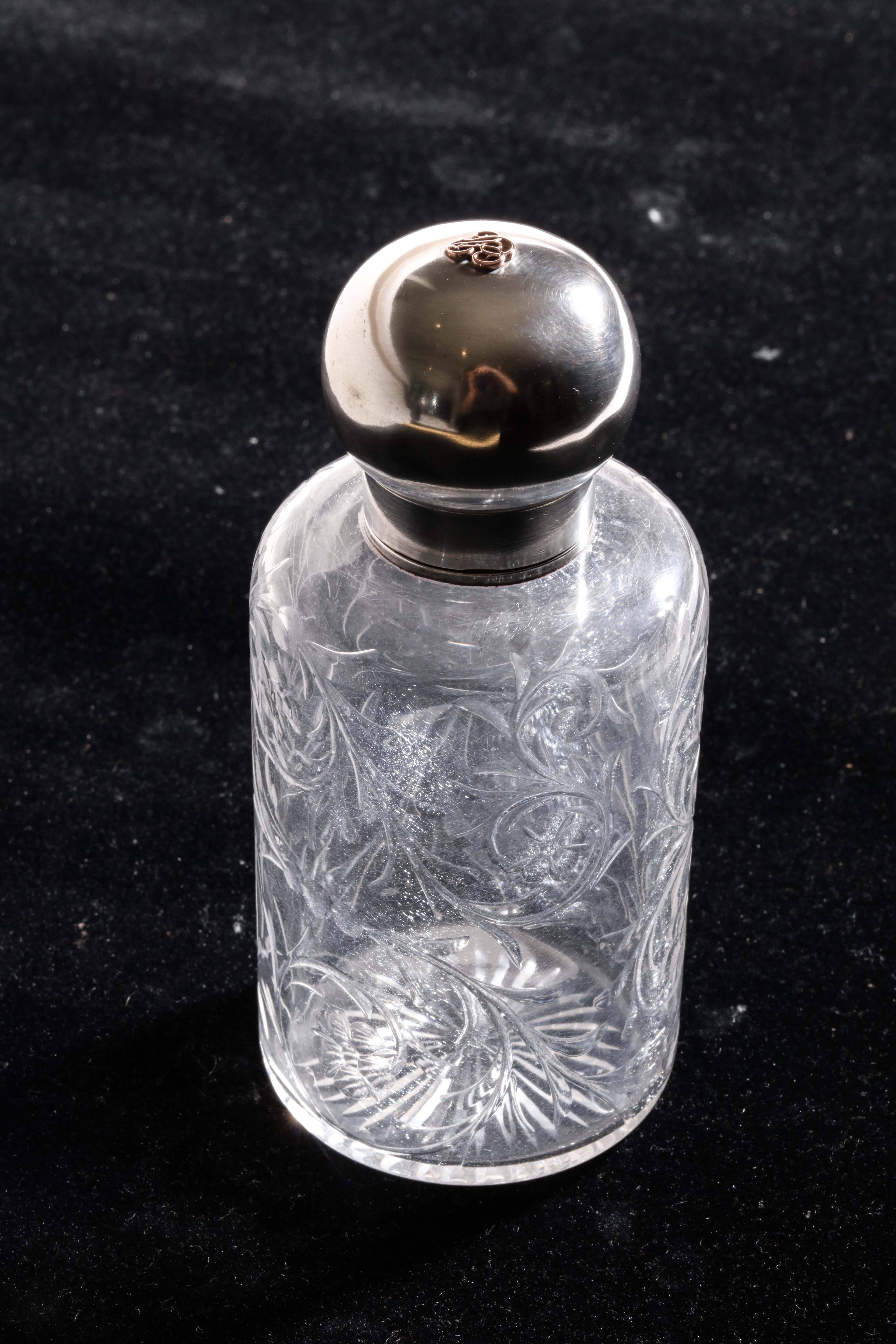 Gustave Keller Freres French Art Deco Crystal Bottle with Sterling Silver Top 1