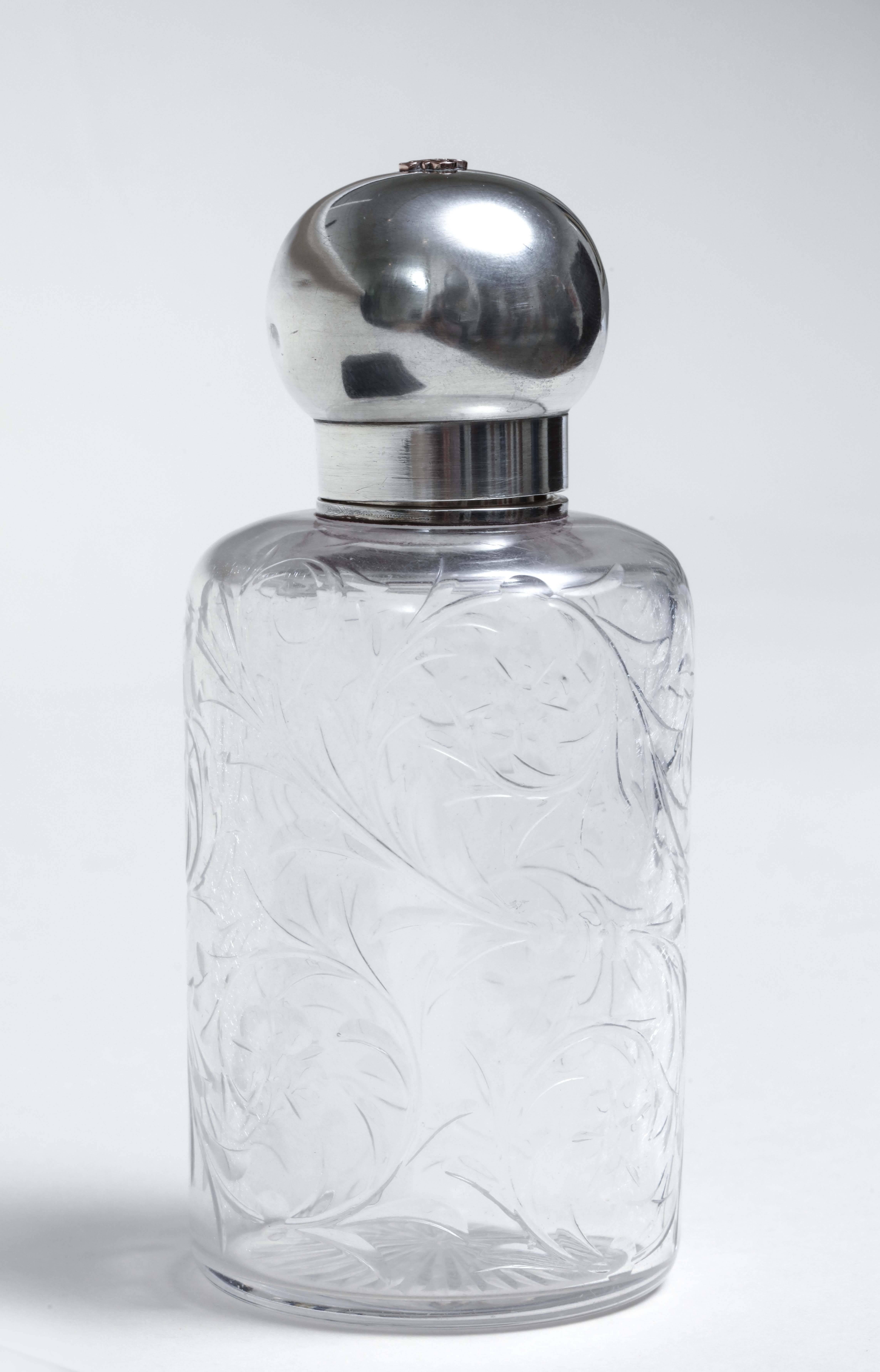 Gustave Keller Freres French Art Deco Crystal Bottle with Sterling Silver Top 5