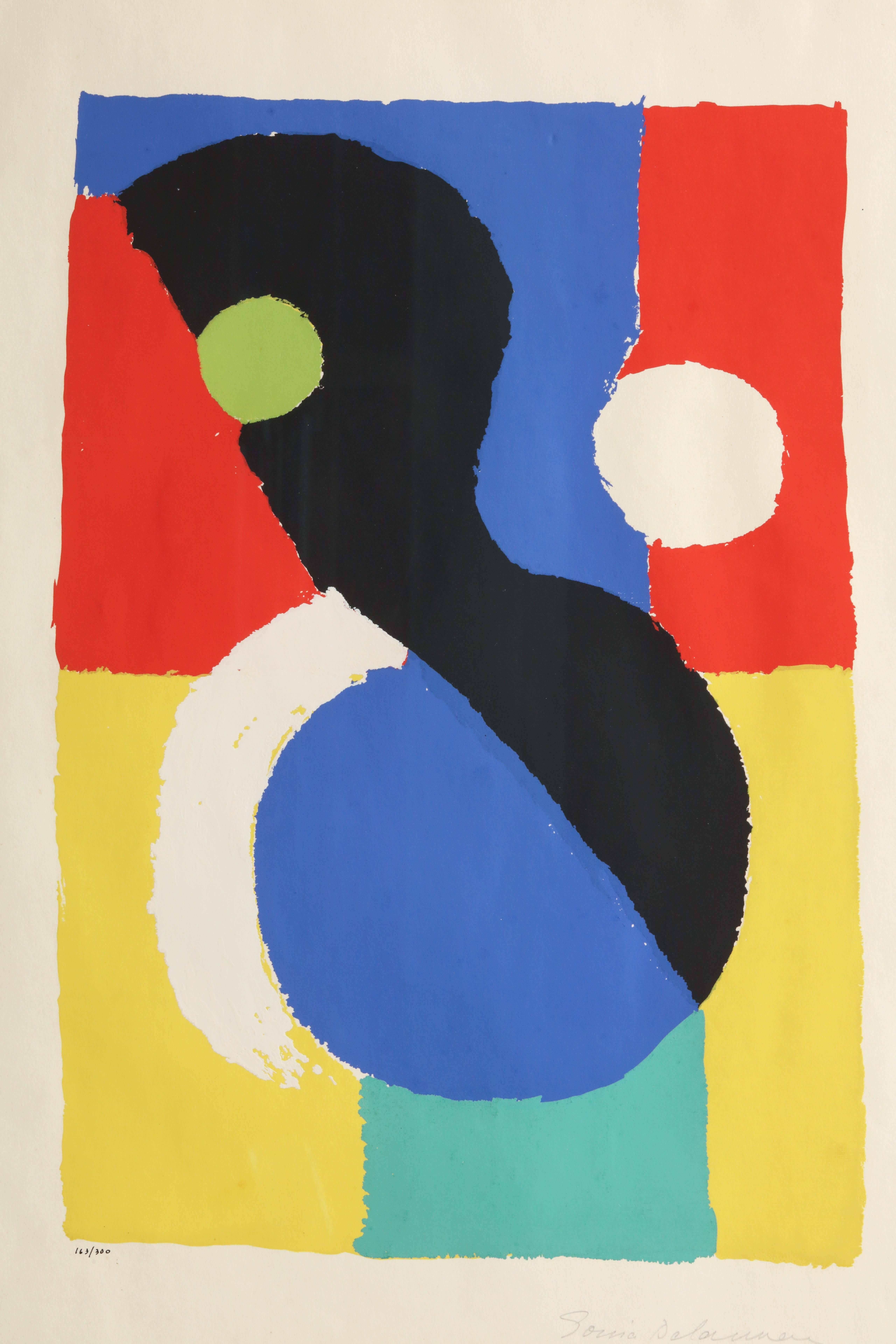 Signed Sonia Delaunay and numbered 163/300.
Framed in custom gold leaf frame with mat and museum glass.

Measures: Sheet: 24.8” high; 18.9” wide.
Framed: 31 ¾” high; 25 7/8” wide.
  