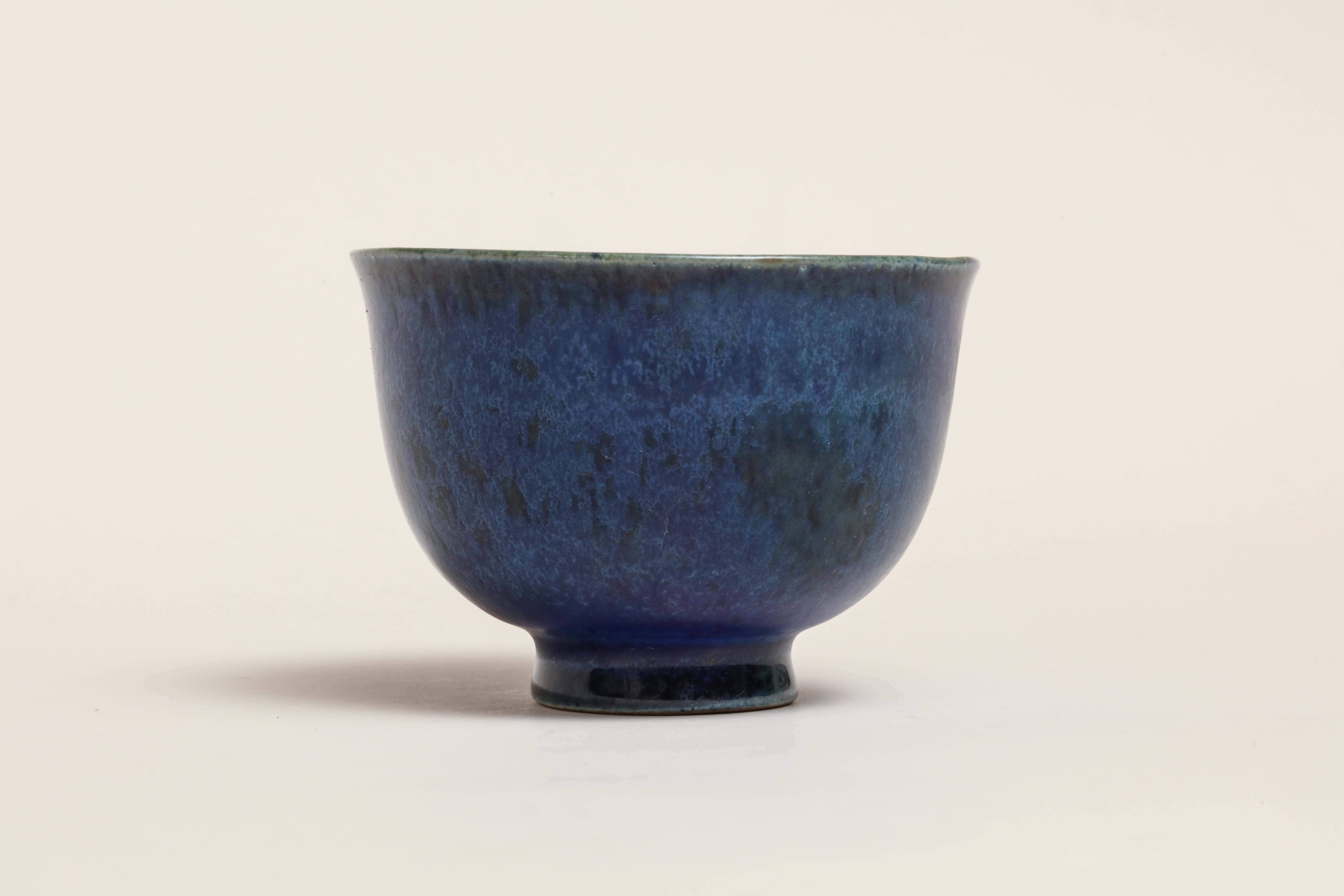 Louis Delachenal French Art Deco Blue Stoneware Coupe In Excellent Condition For Sale In New York, NY