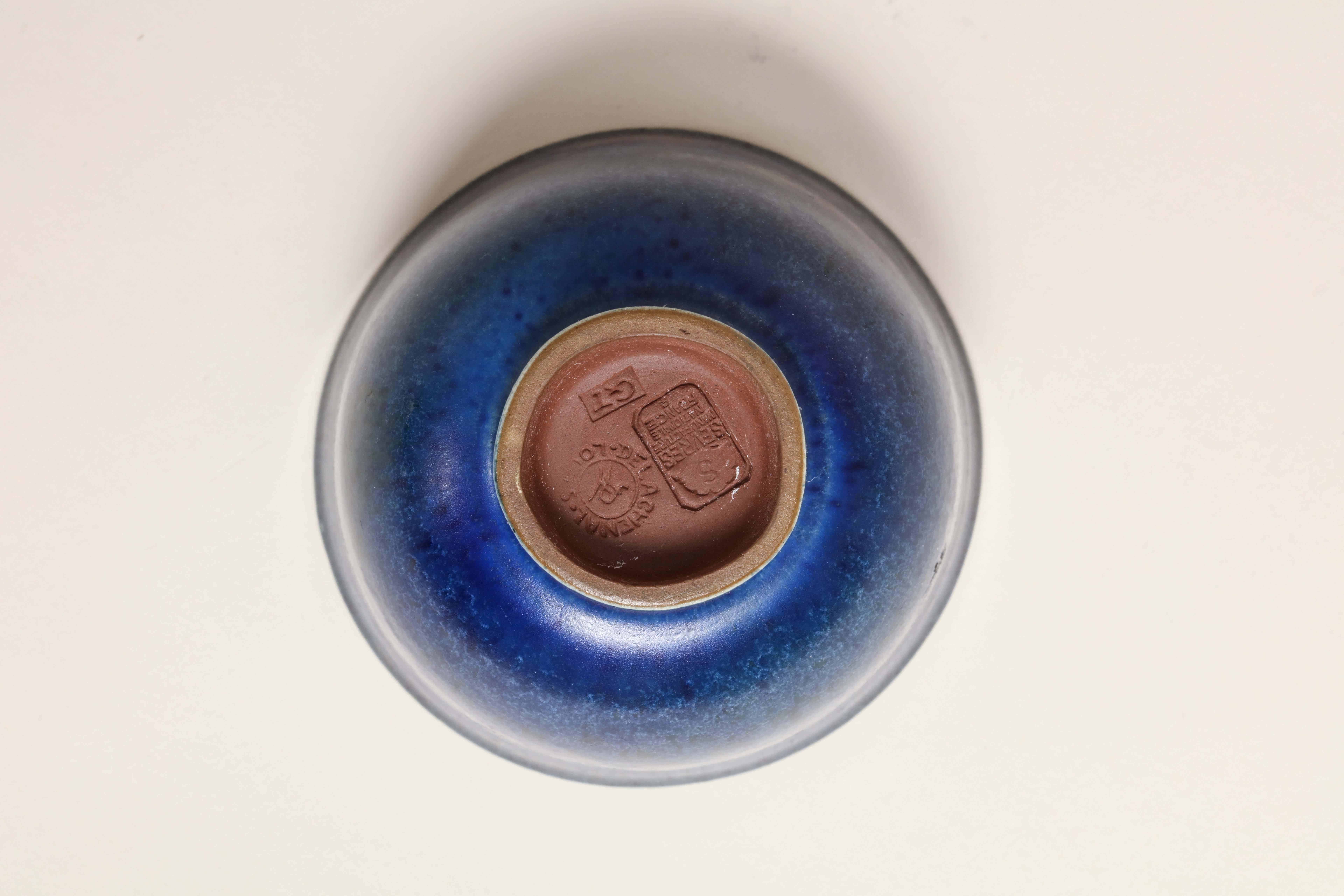 Louis Delachenal French Art Deco Blue Stoneware Coupe For Sale 3