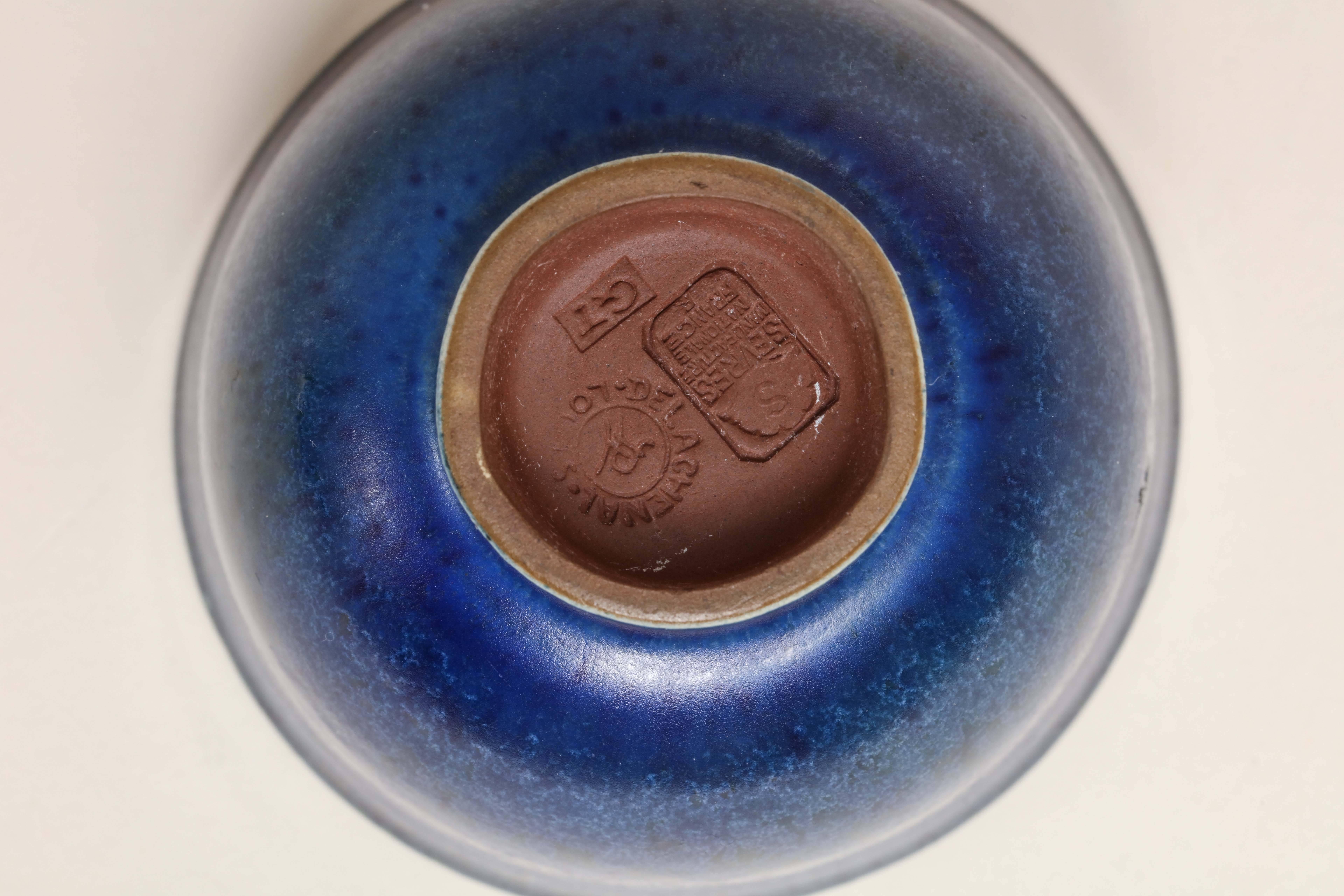 Louis Delachenal French Art Deco Blue Stoneware Coupe For Sale 4