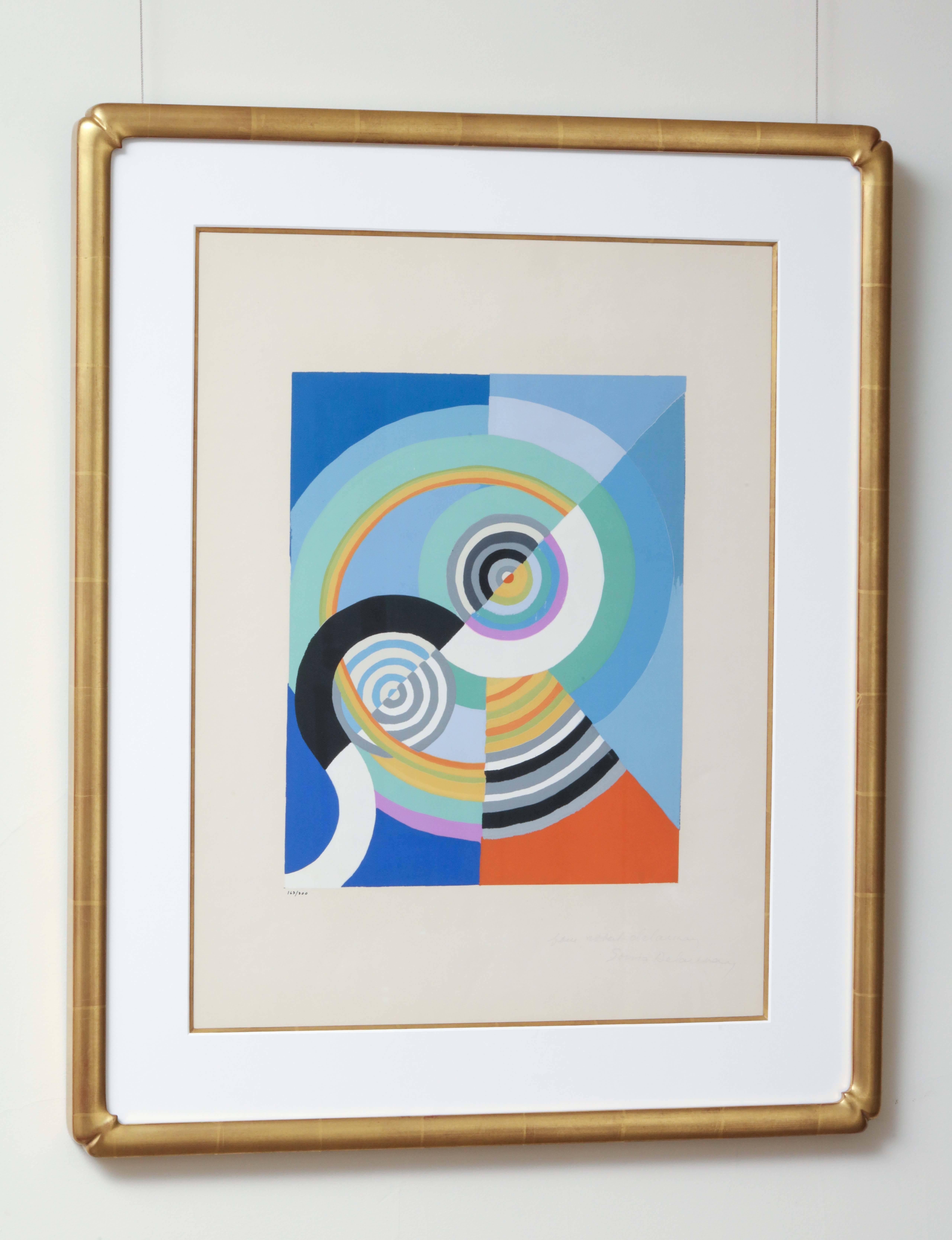 This is a screenprint after the original 1938 gouache by Robert Delaunay, printed in 1953 under the supervision of the estate. Signed by his wife Sonia Delaunay in pencil “pour Robert Delaunay Sonia Delaunay” and numbered 163/300.

Measures: Sheet: