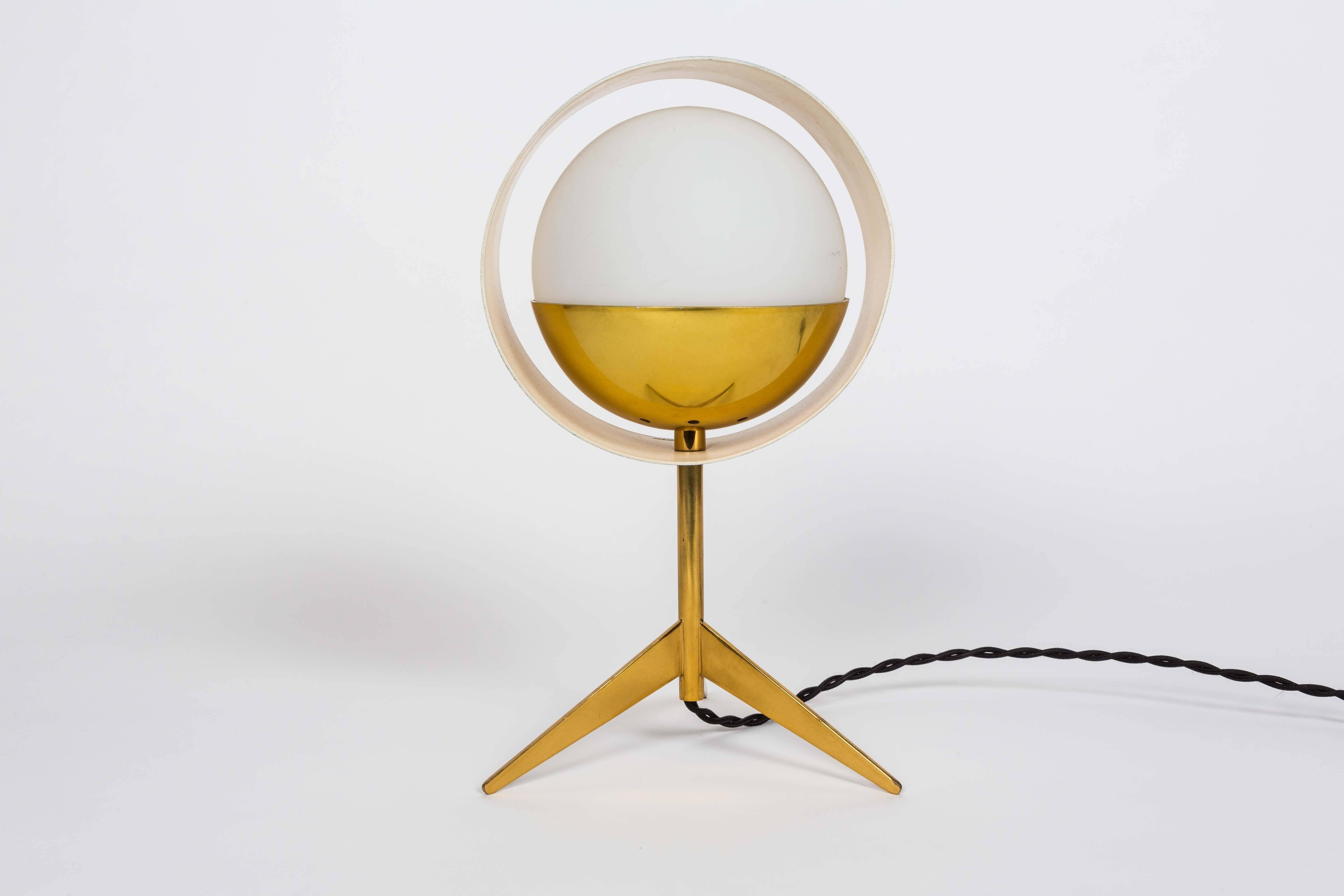 1950s Stilux Milano Brass and Glass Tripod 'Saturn' Table Lamp 1