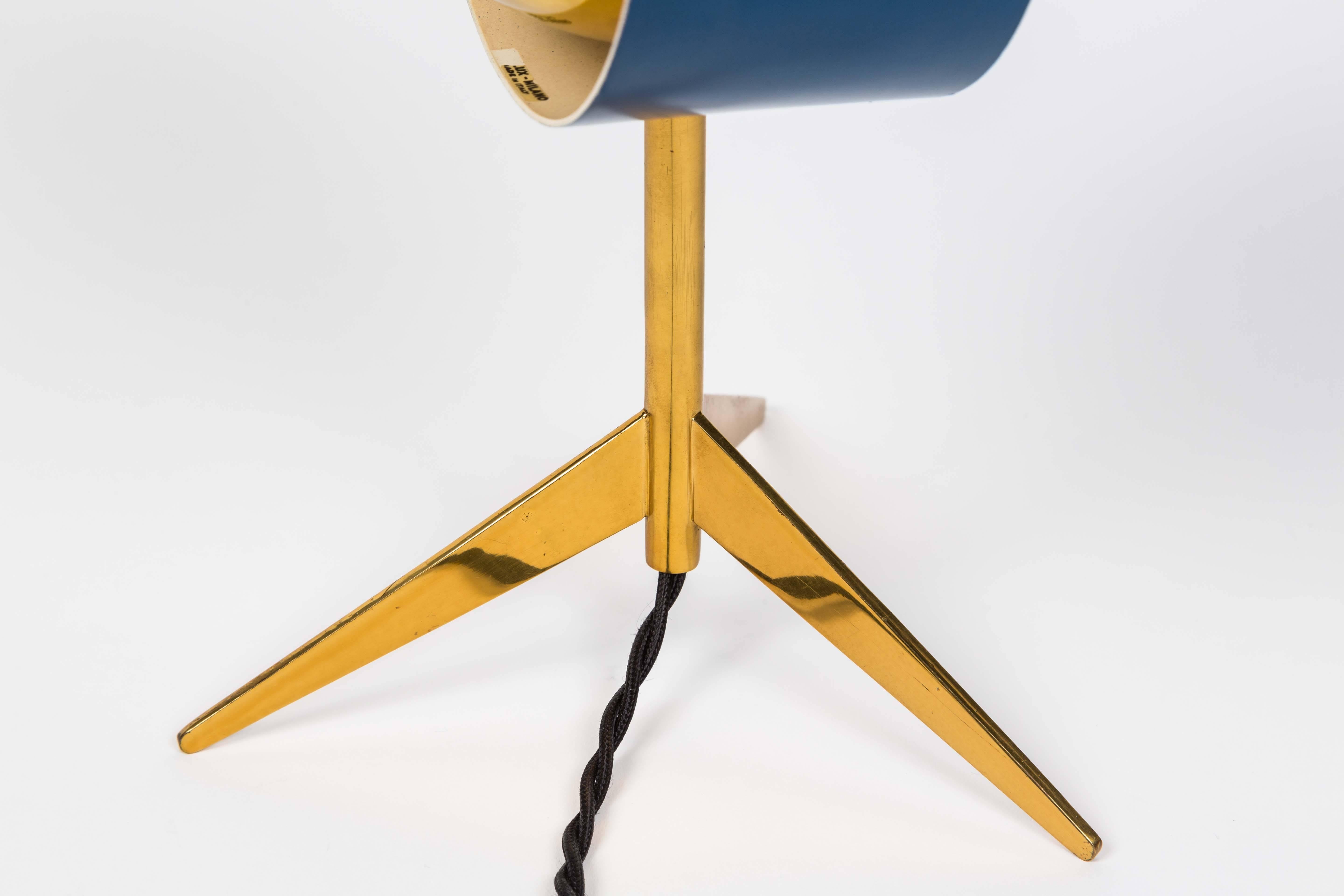Mid-Century Modern 1950s Stilux Milano Brass and Glass Tripod 'Saturn' Table Lamp