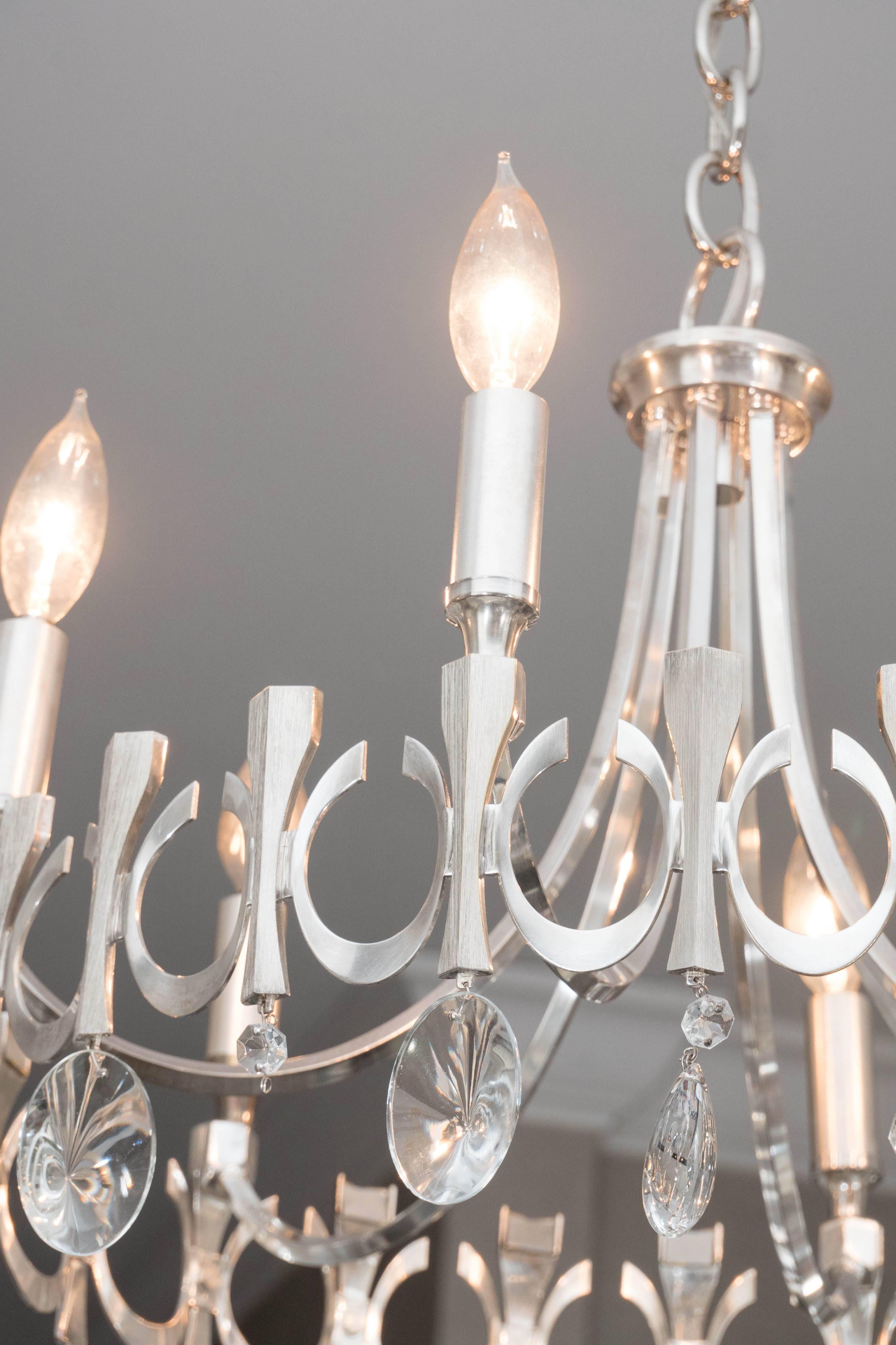 Silverplate Six-Light Chandelier Attributed to Sciolari In Excellent Condition For Sale In New York, NY