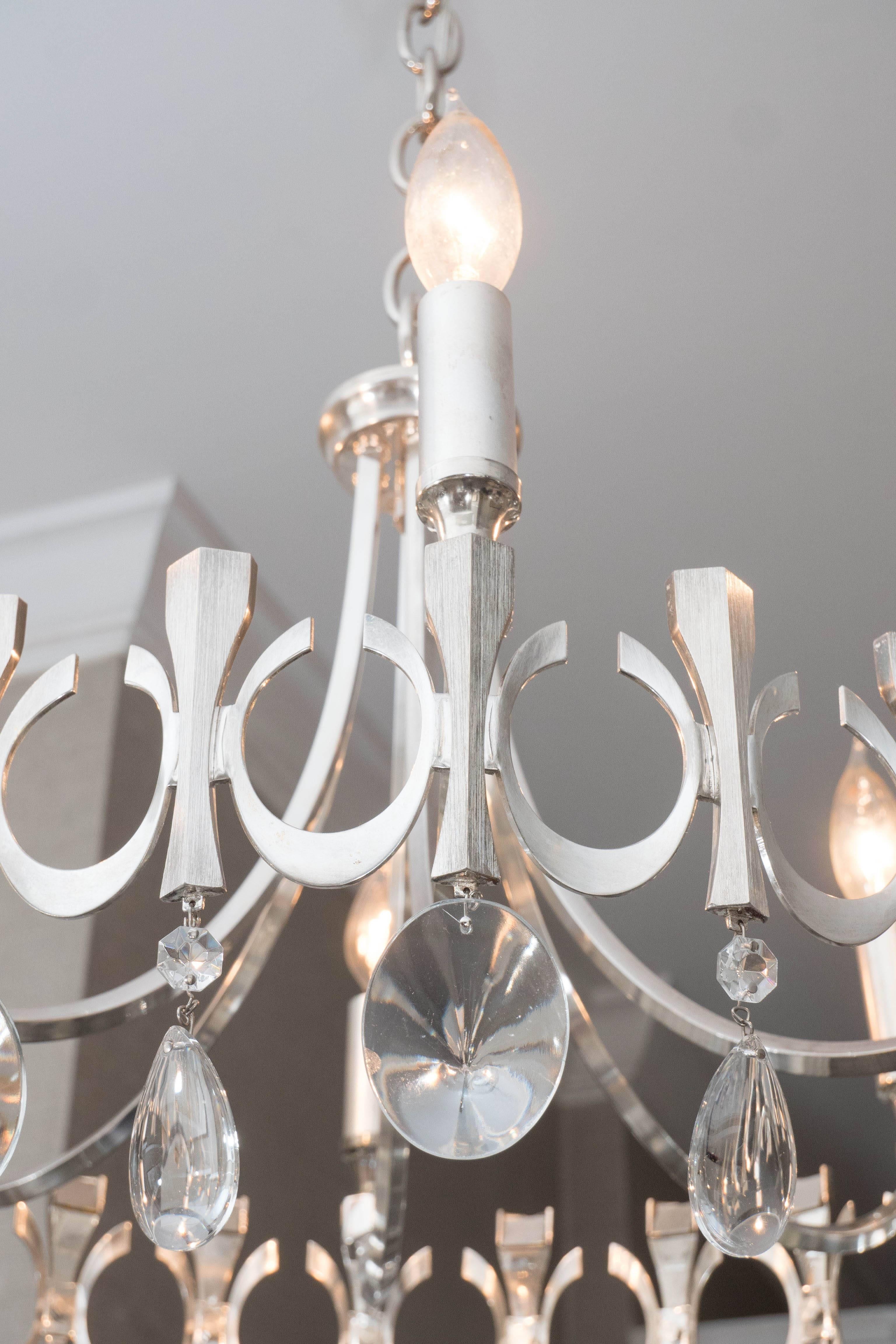 Metal Silverplate Six-Light Chandelier Attributed to Sciolari For Sale
