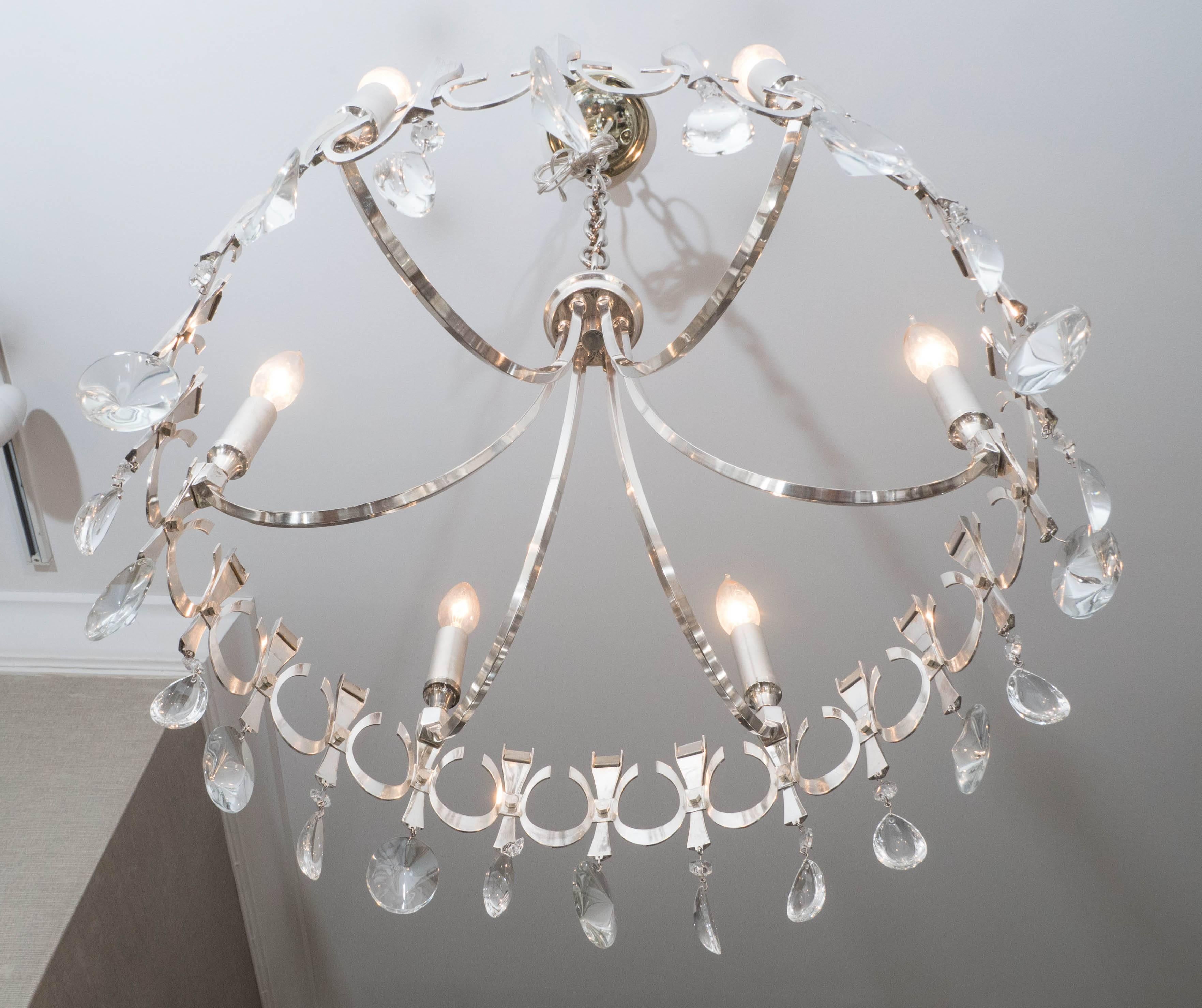 Silverplate Six-Light Chandelier Attributed to Sciolari For Sale 1