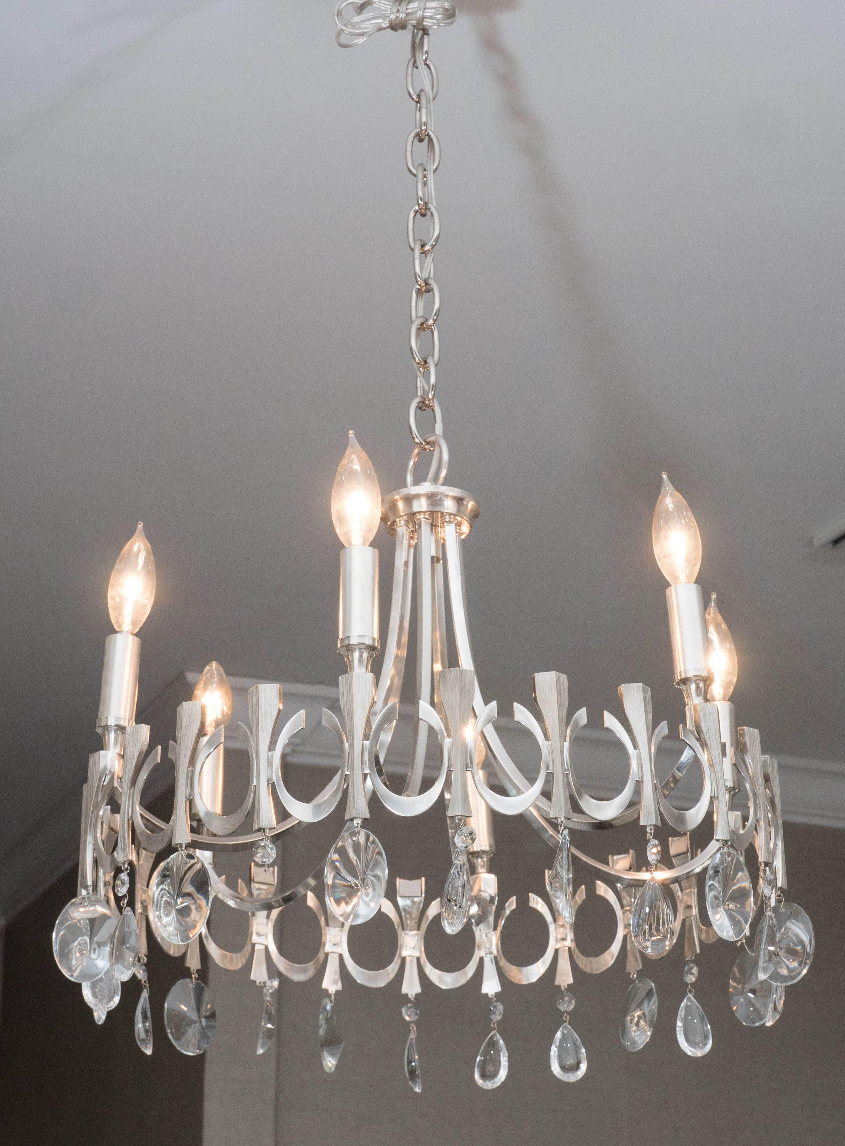 Silverplate Six-Light Chandelier Attributed to Sciolari For Sale 2