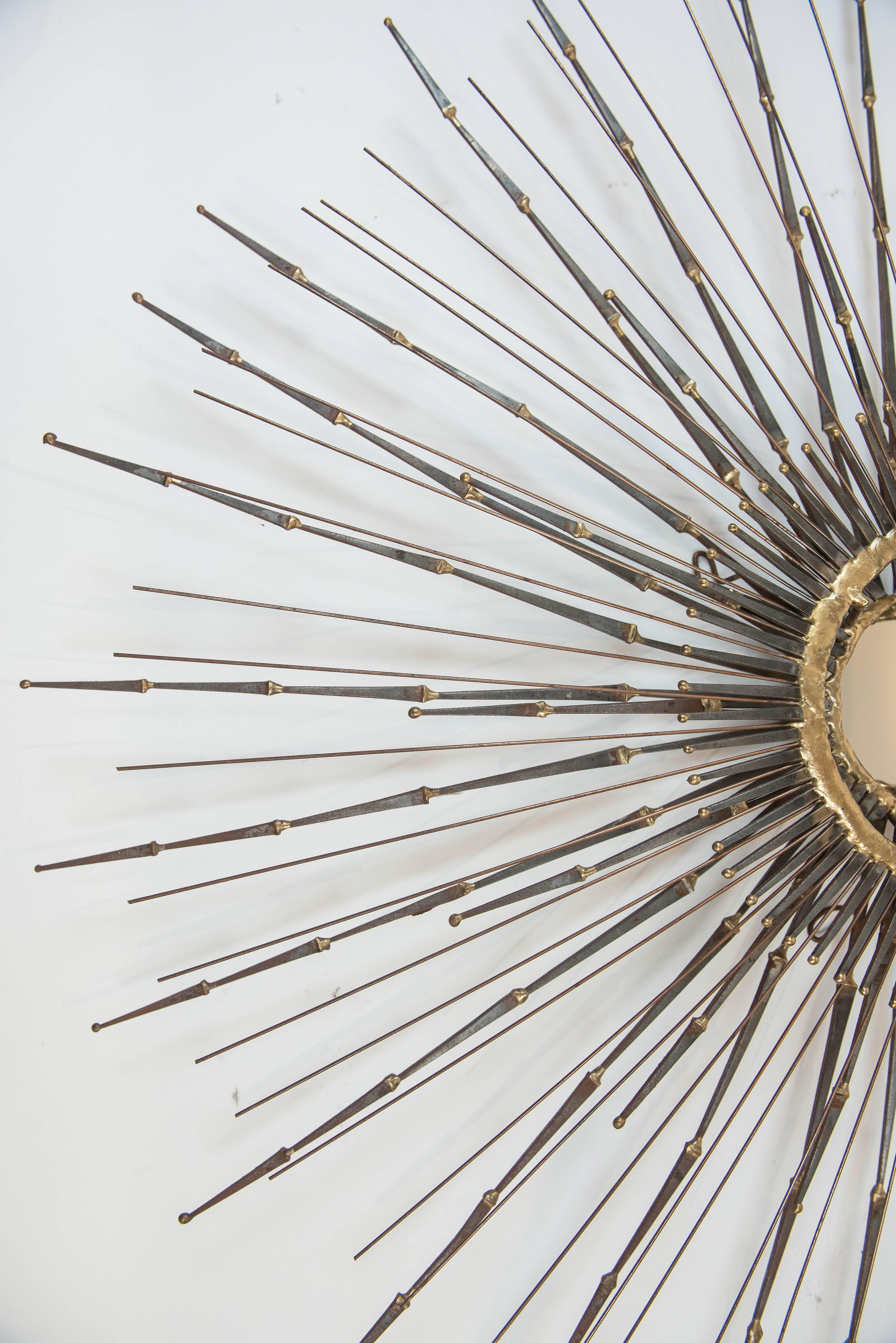 Mid-Century Modern Vintage Brutalist Sunburst Mirror in the Manner of Curtis Jere
