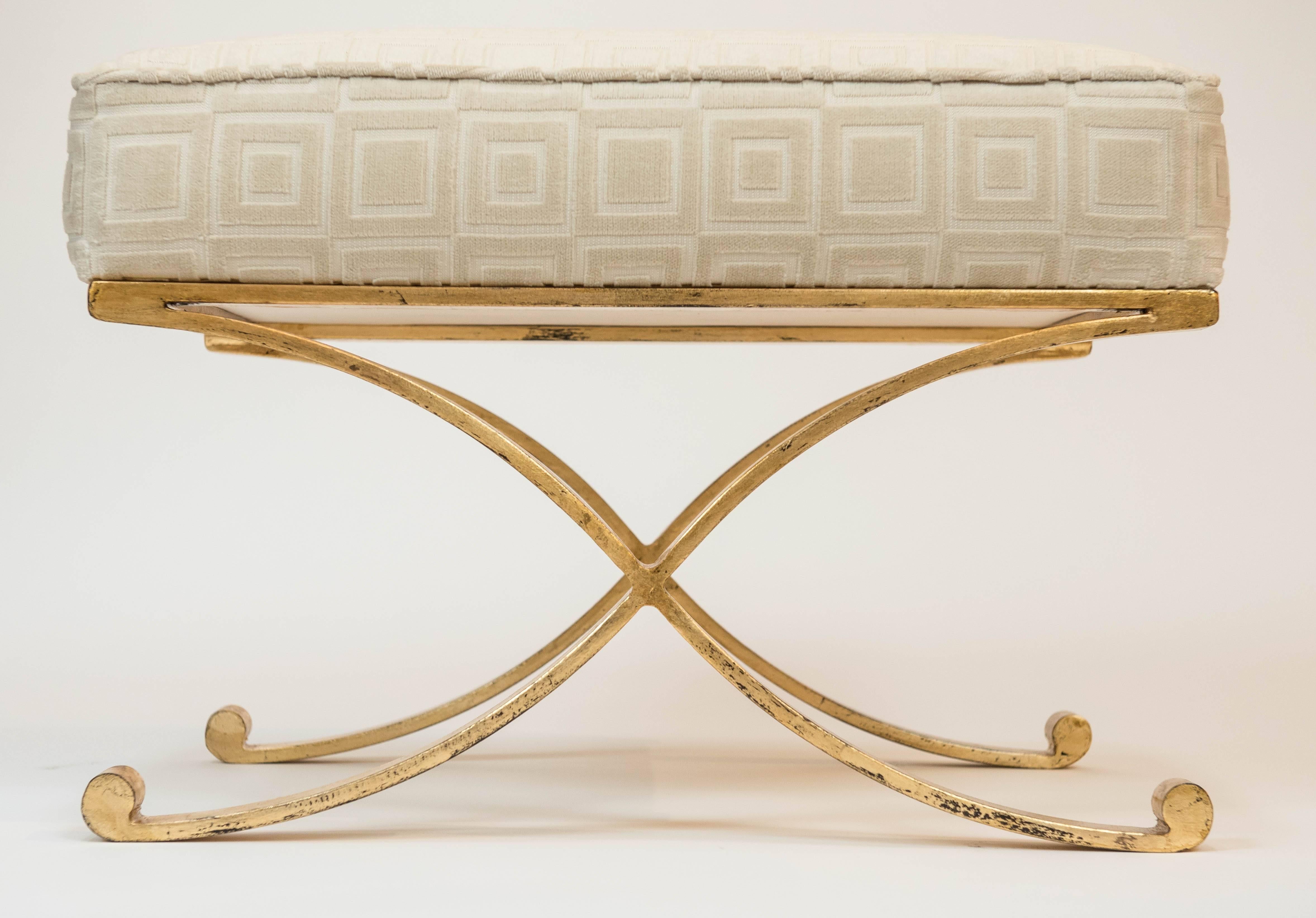 This elegant pair of gilded benches is in the style of important French metal
craftsman Raymond Subes. His designs are timeless and highly sought after
by designers and collectors who covet unique and sophisticated pieces. This pair reminds me of