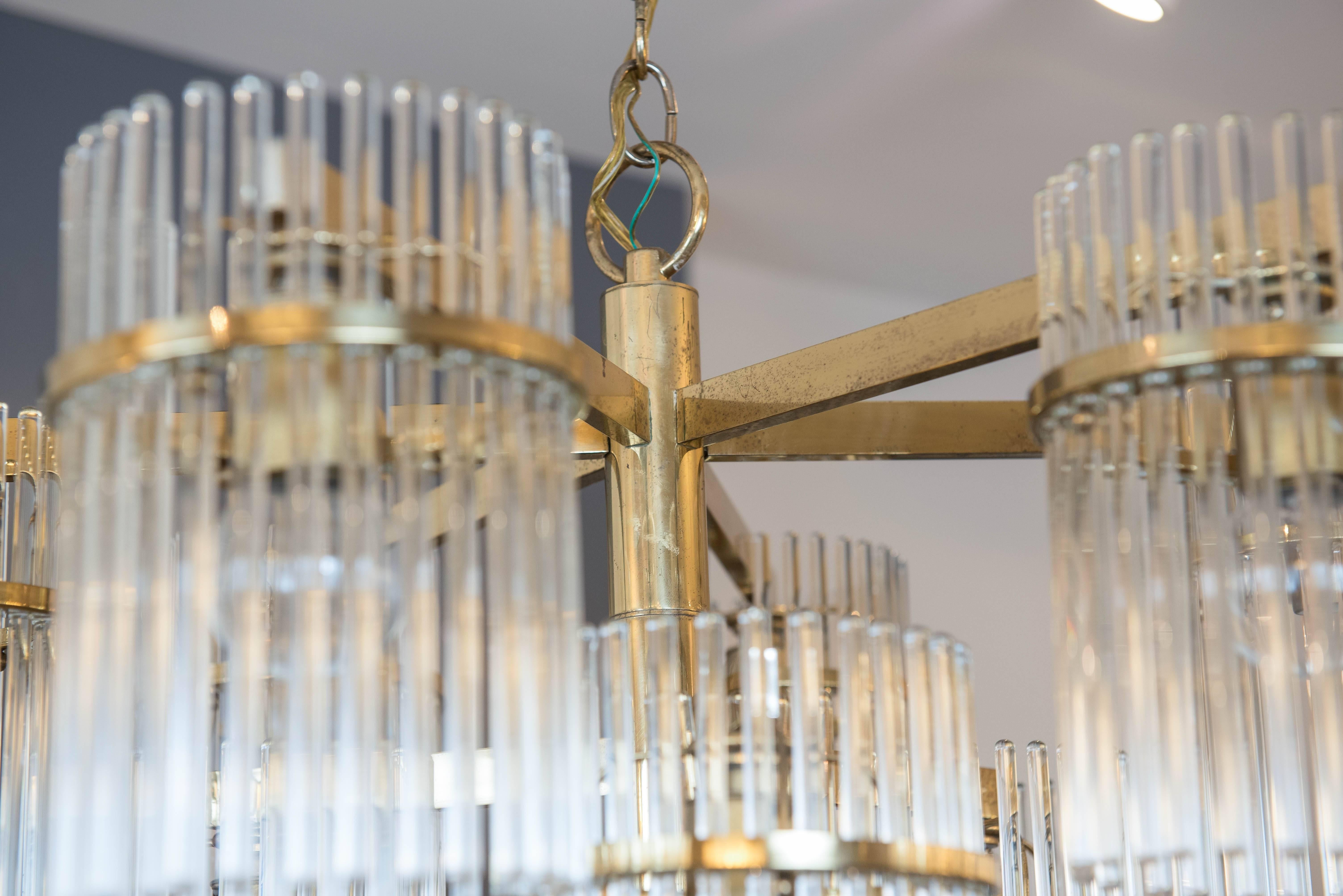 Italian Vintage Brass and Glass Rod Pendant Light by Sciolari