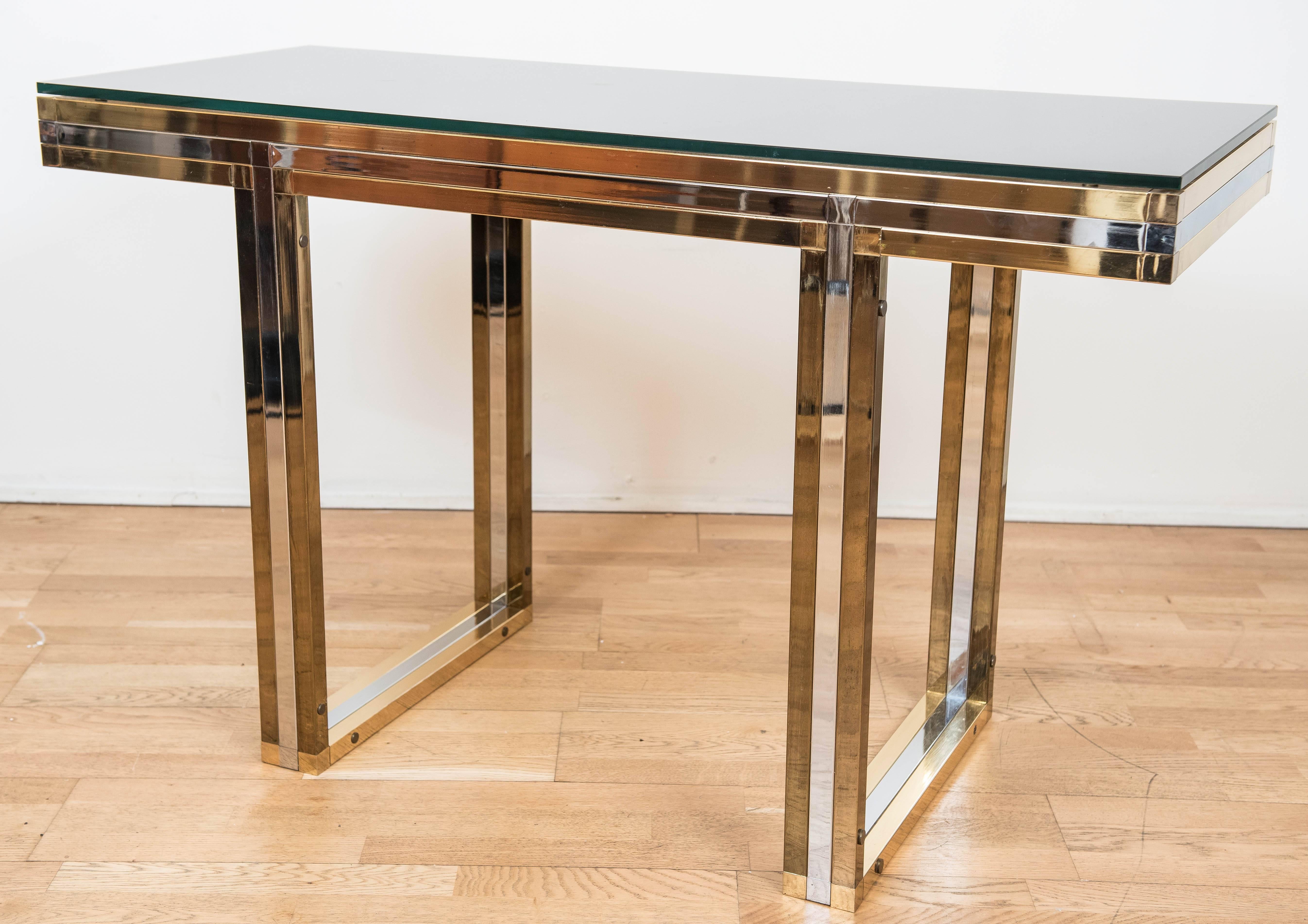 Italian Brass and Chrome Console Table Attributed to Romeo Rega