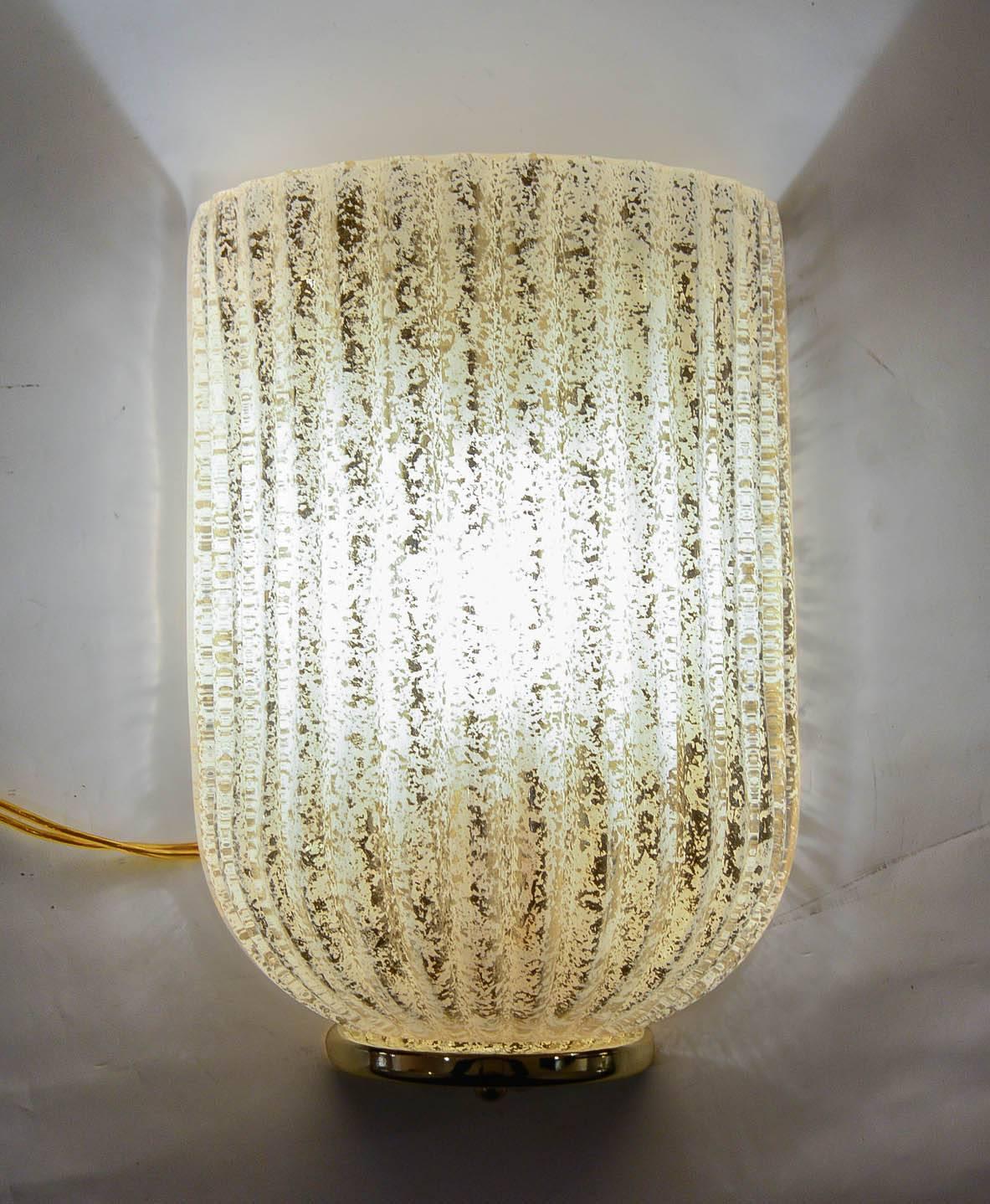 Brass Pair of Murano Glass Sconces For Sale