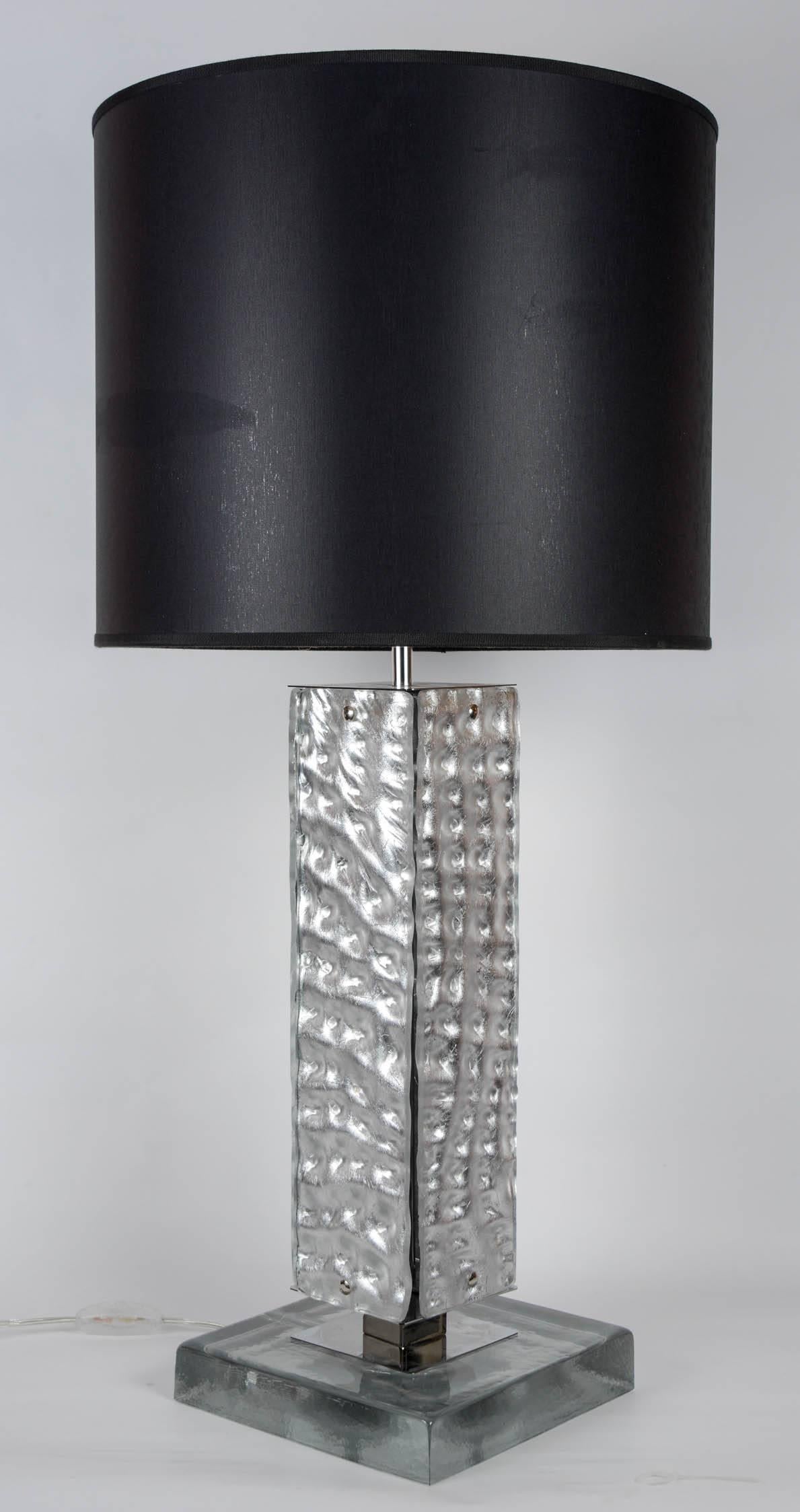Italian Pair of Silvered Glass Lamps